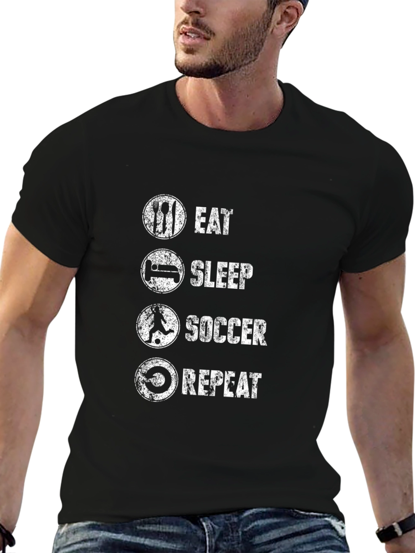Eat Sleep Soccer Repeat Mens Black T-Shirt