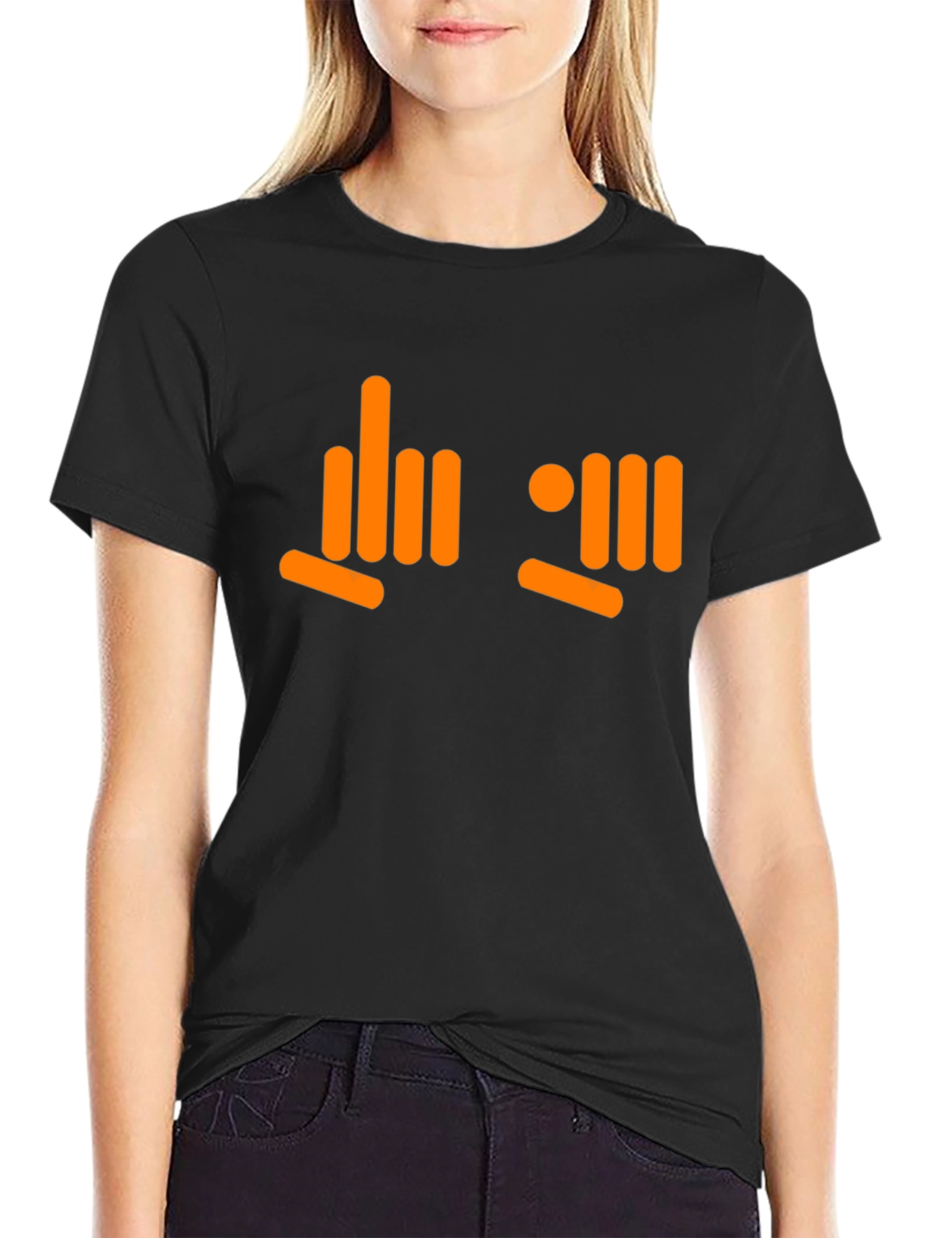 Orange Hand Sign Black T-Shirt