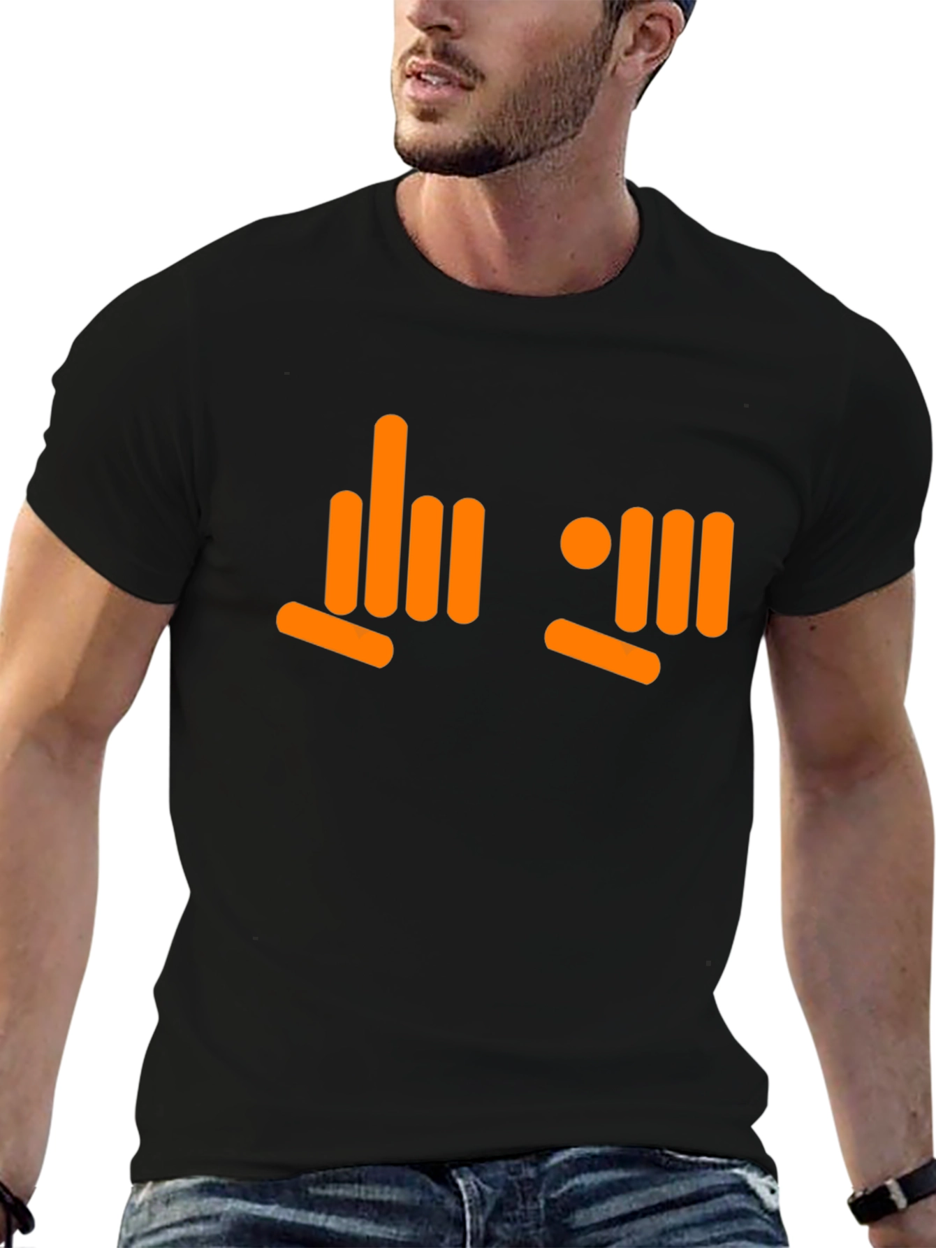 Orange Hand Sign Black T-Shirt