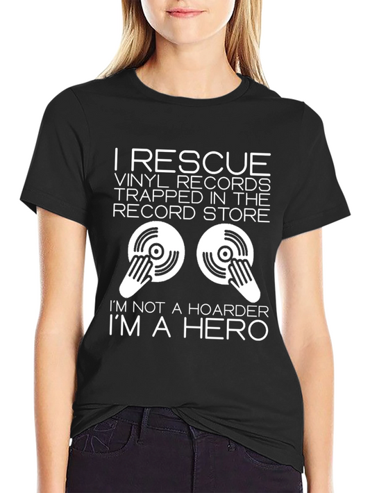 Vinyl Record Rescuer T-Shirt - Music Lover Hero Tee