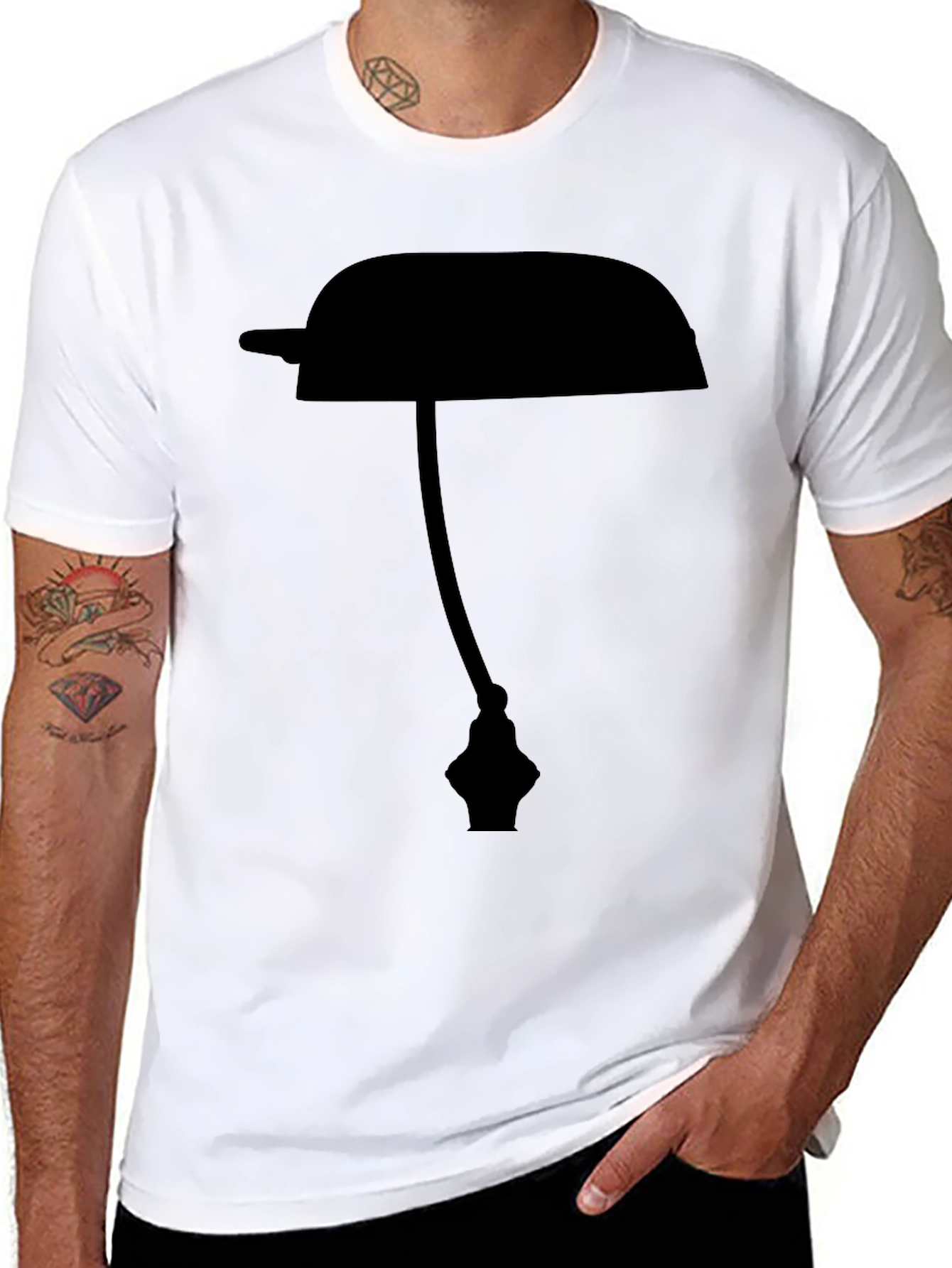 Black T-Shirt with Lamp Silhouette Design
