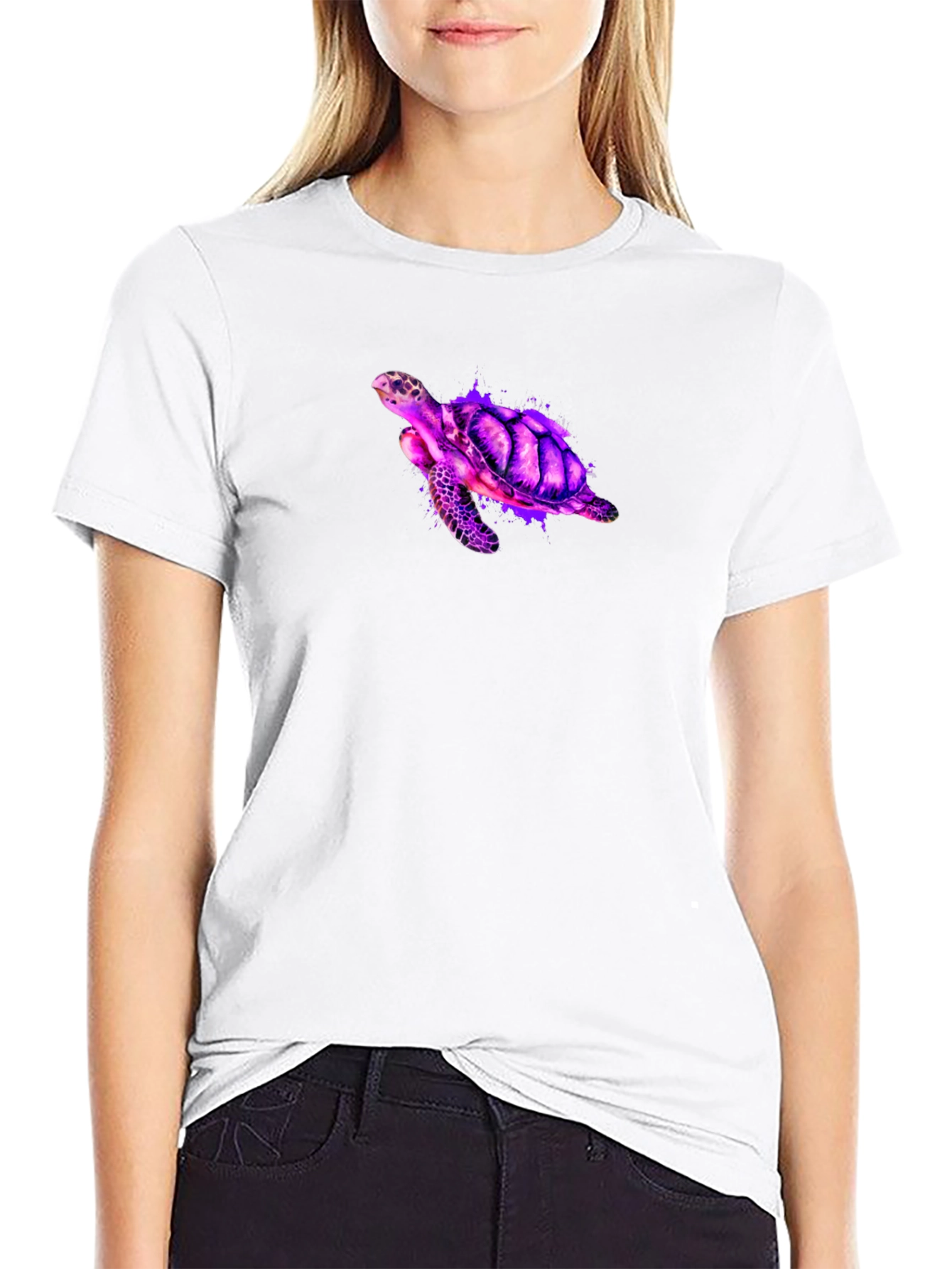 Vibrant Turtle Graphic Tee - Black Casual T-Shirt