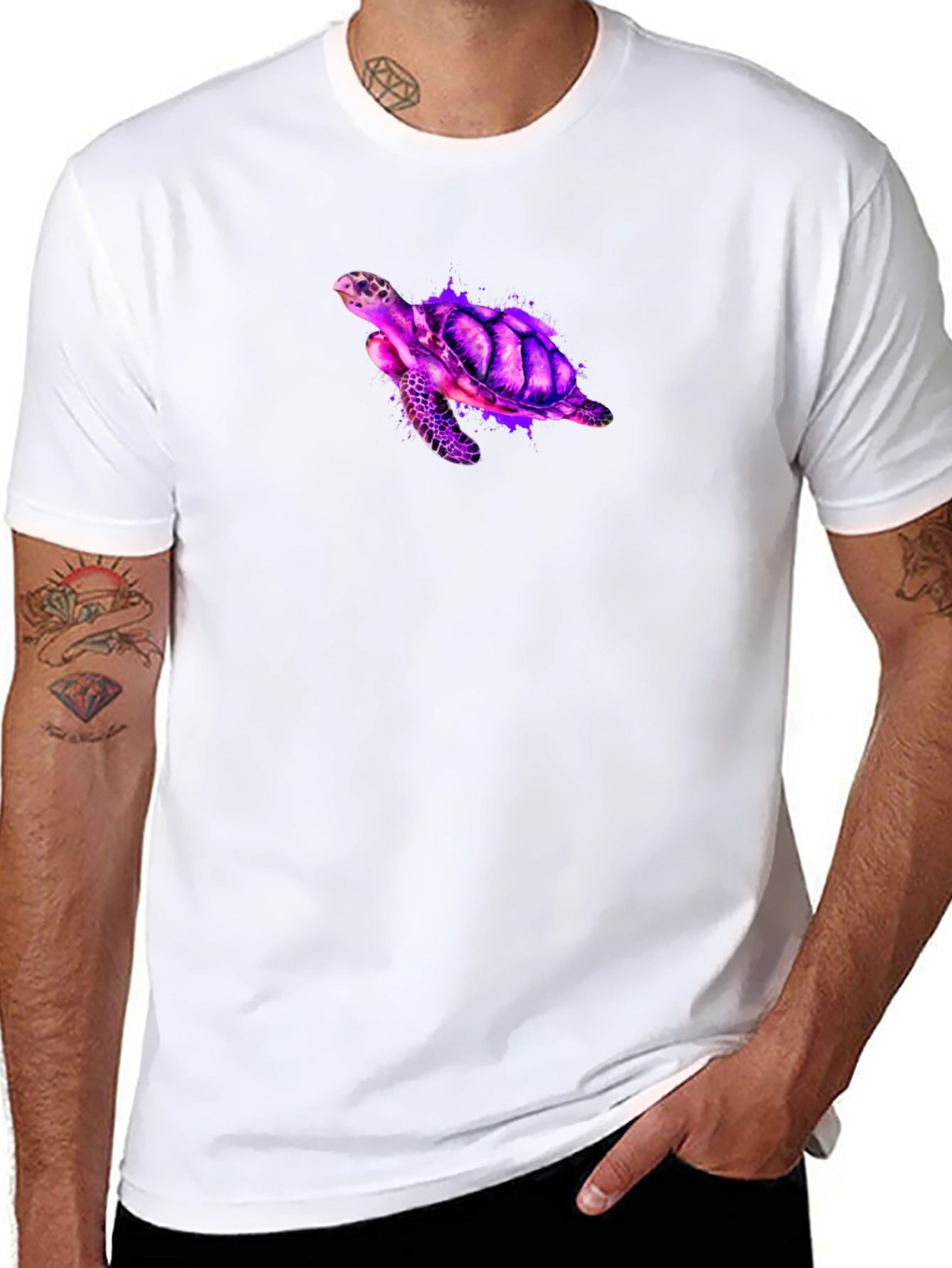 Vibrant Turtle Graphic Tee - Black Casual T-Shirt