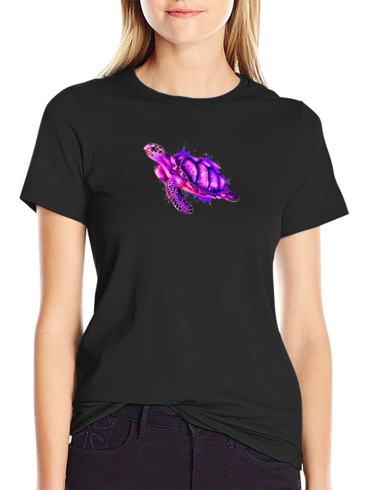 Vibrant Turtle Graphic Tee - Black Casual T-Shirt