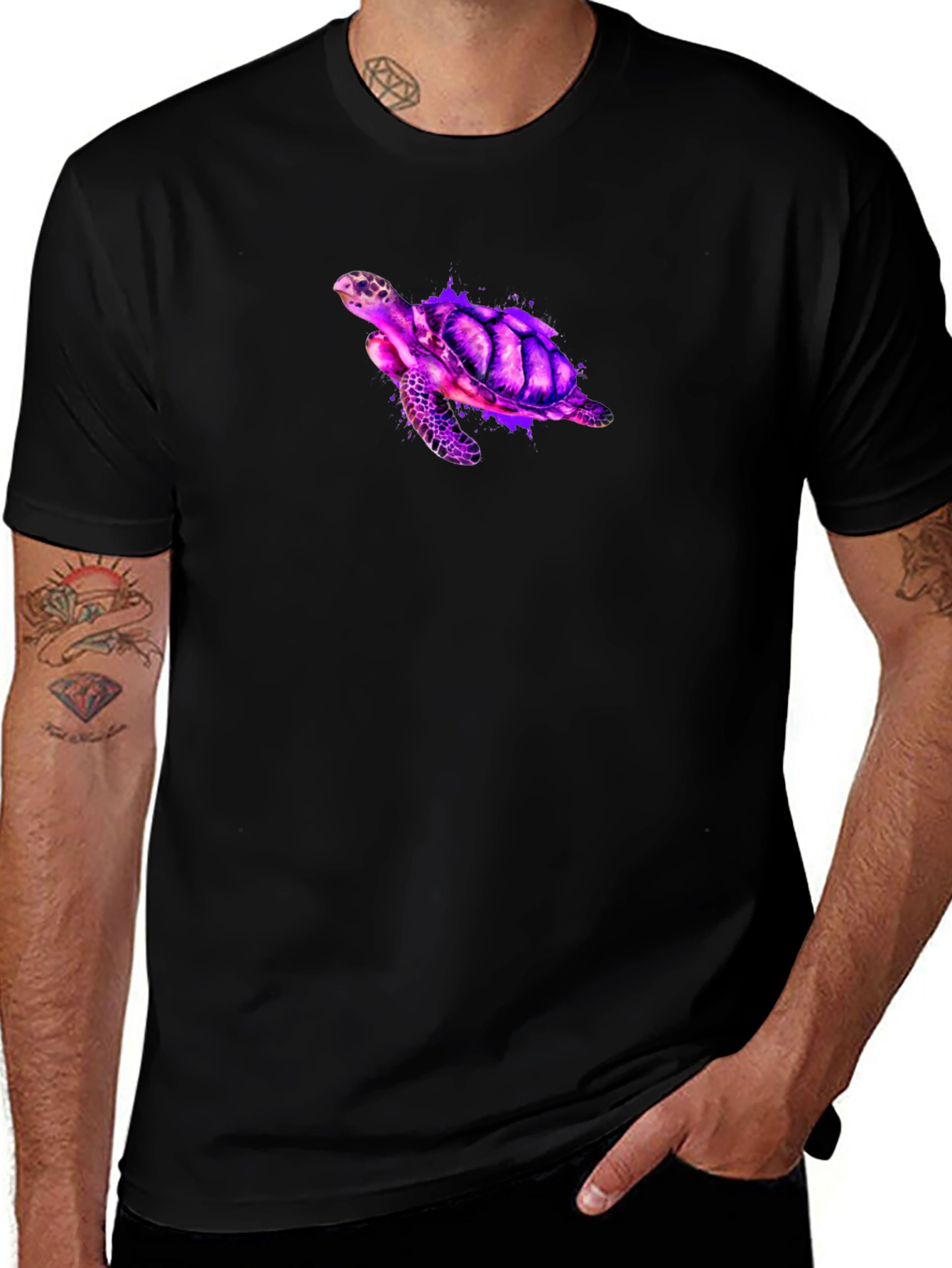 Vibrant Turtle Graphic Tee - Black Casual T-Shirt