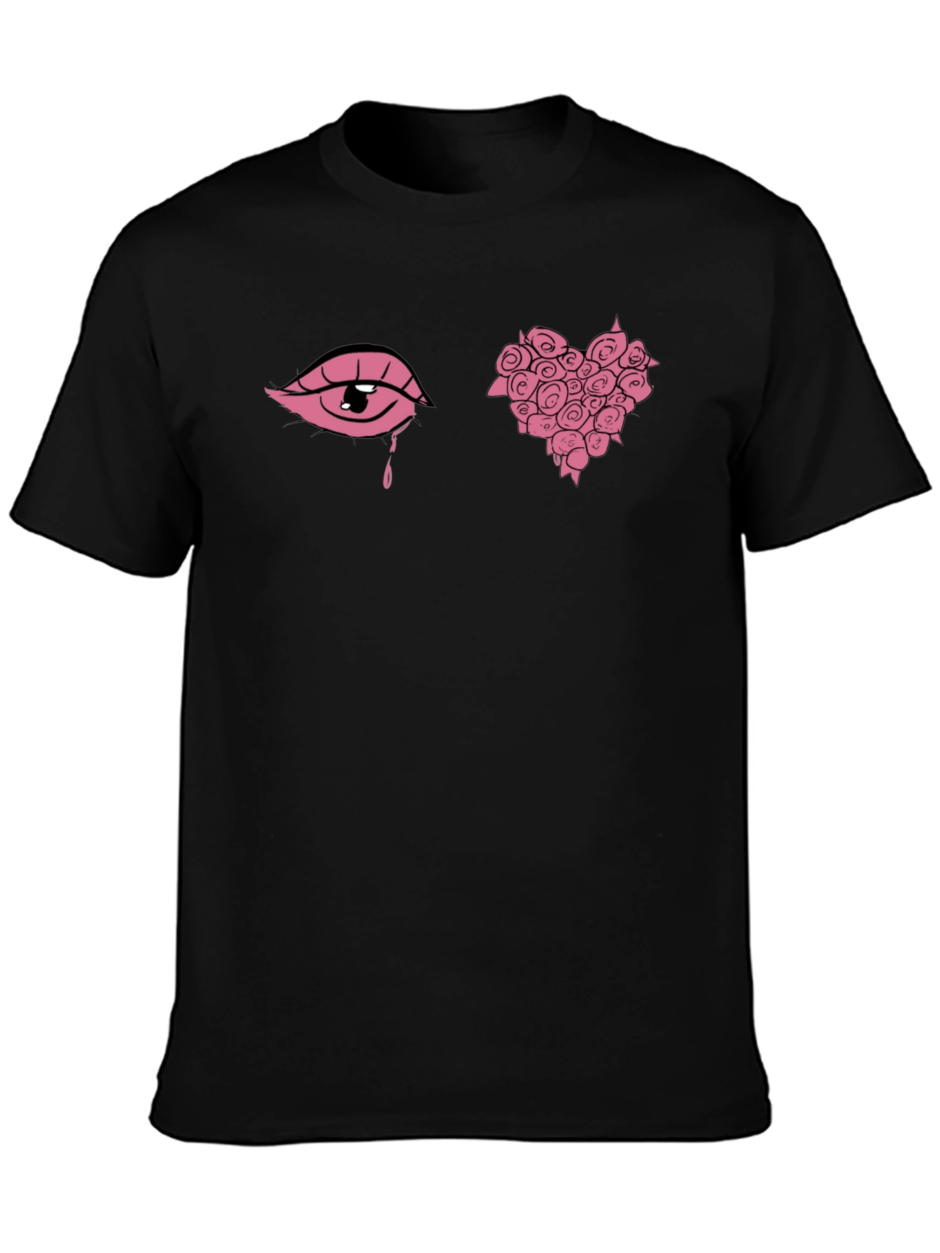 Pink Eye & Rose Heart Graphic Black Tee