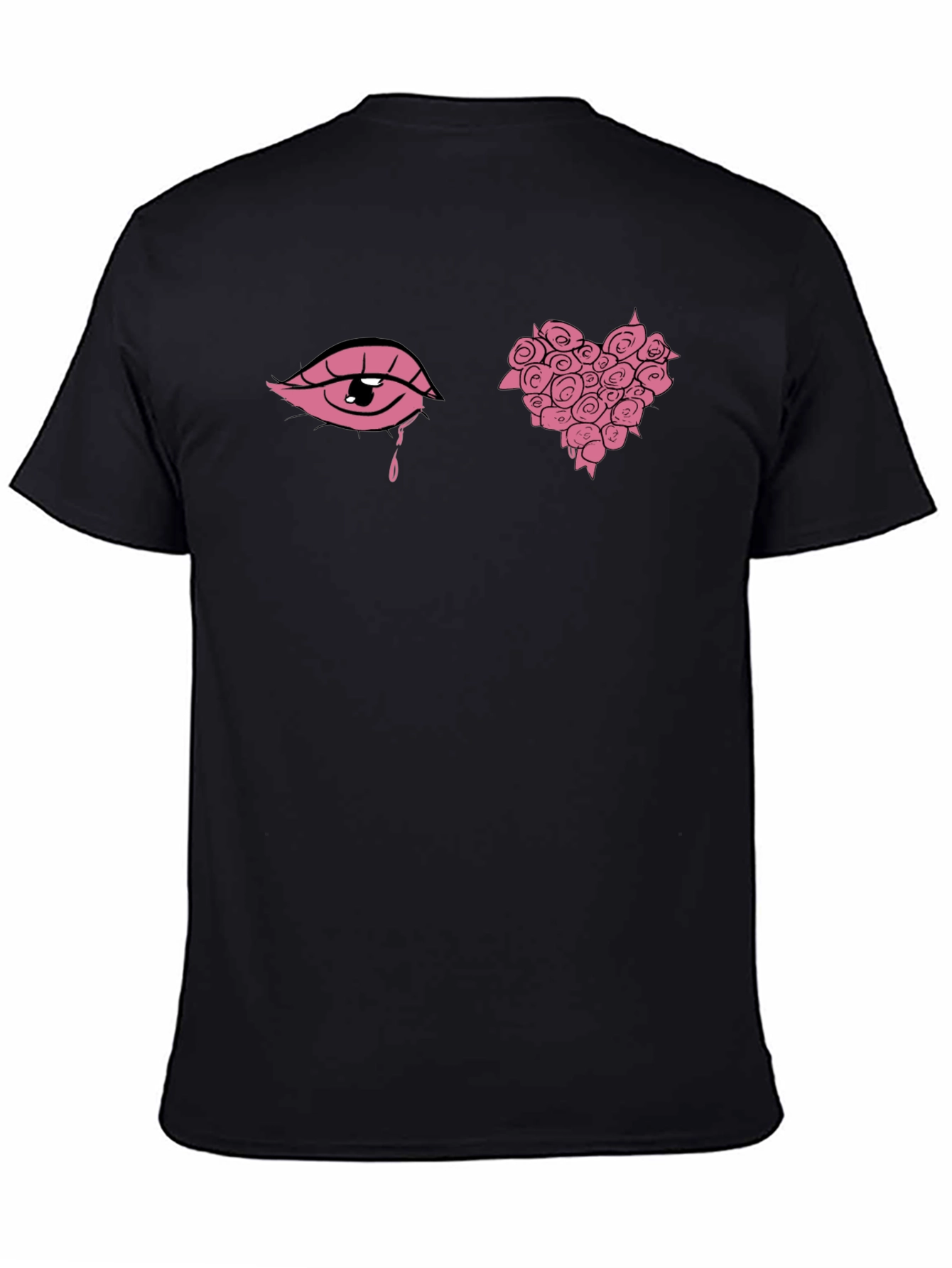 Pink Eye & Rose Heart Graphic Black Tee