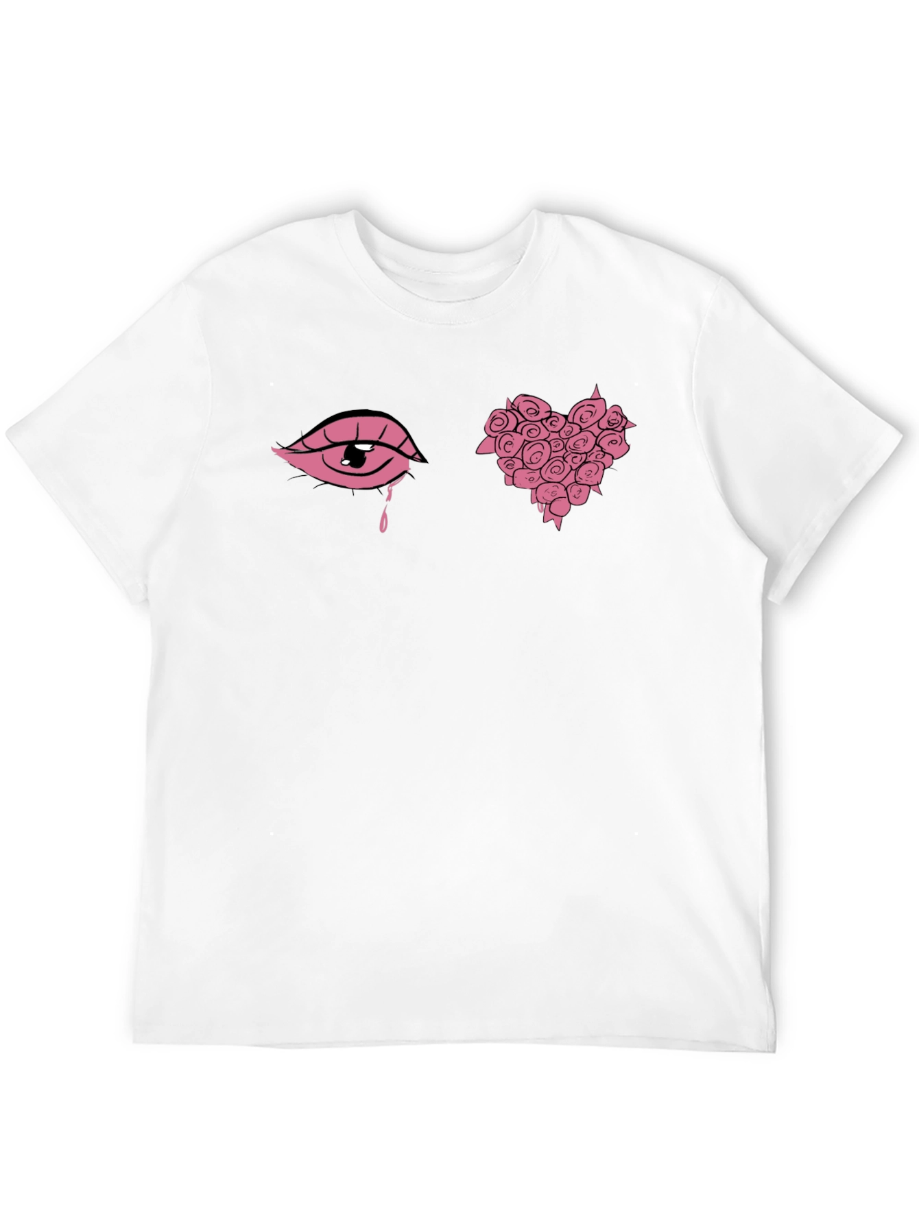 Pink Eye & Rose Heart Graphic Black Tee