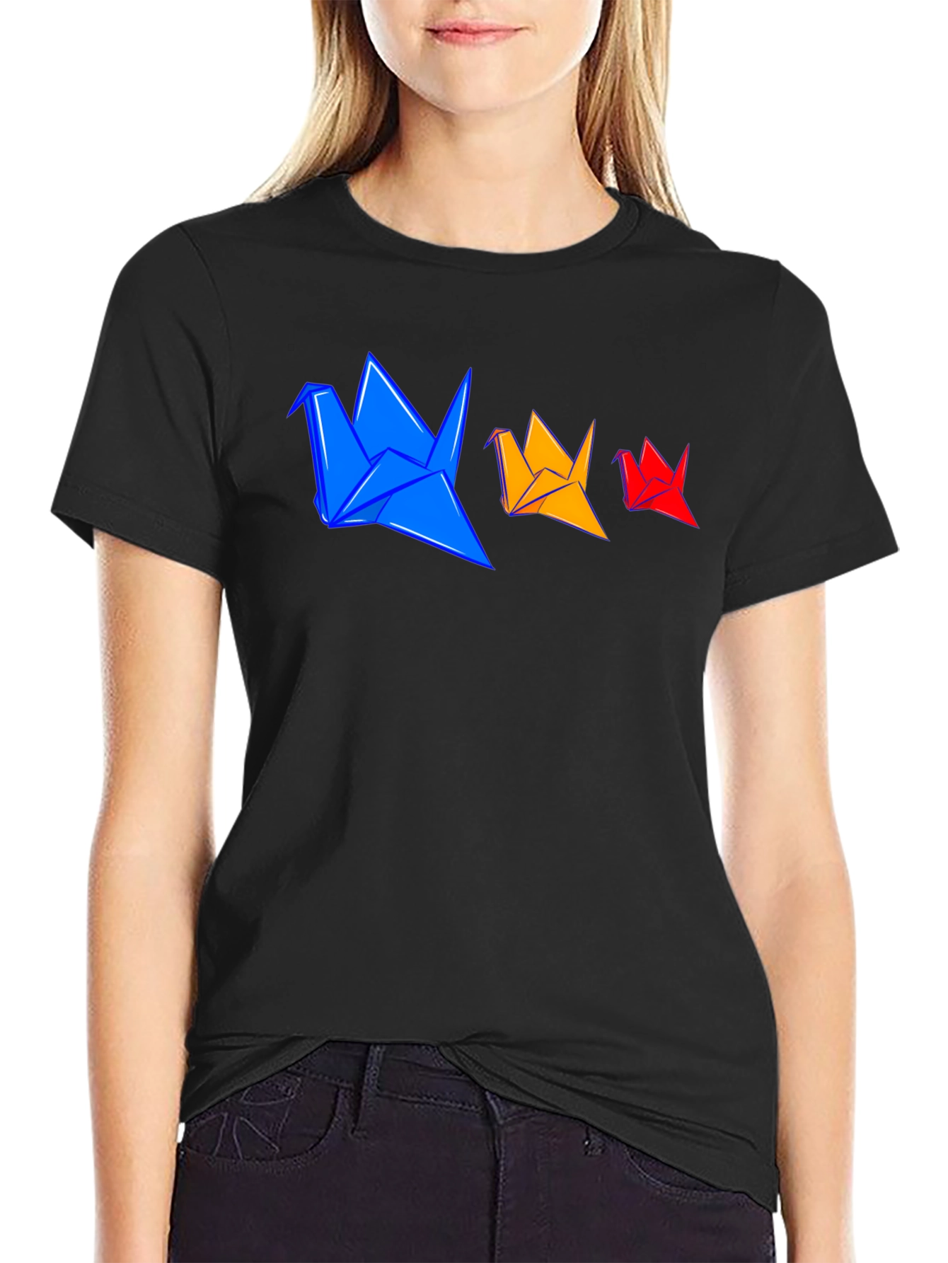 Origami Cranes Graphic Tee - Stylish Black T-Shirt