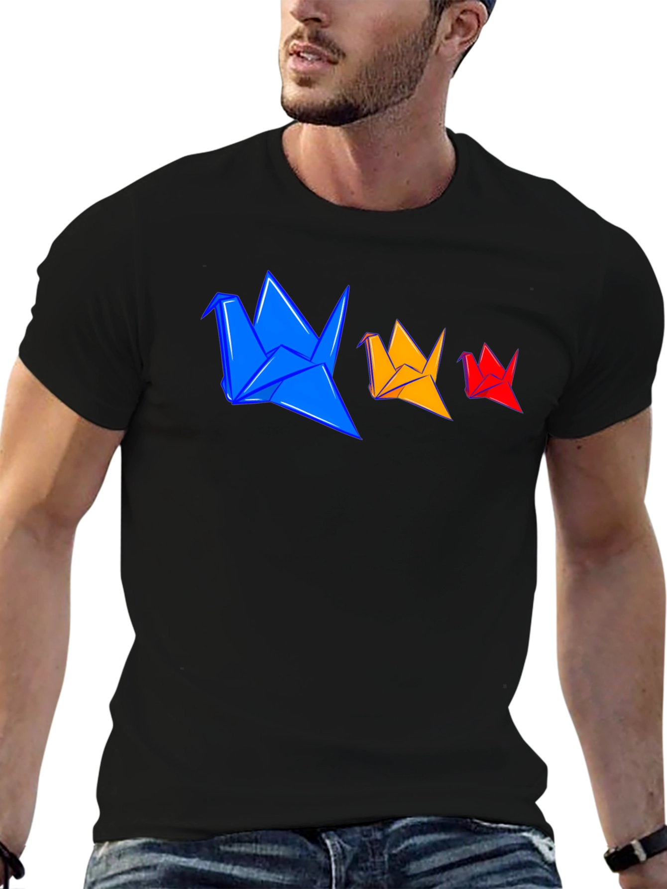 Origami Cranes Graphic Tee - Stylish Black T-Shirt