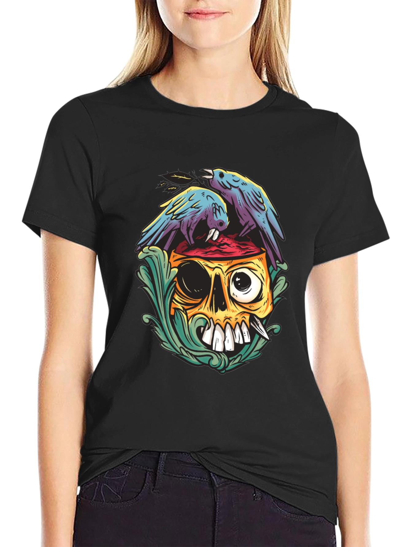 Skull & Raven Graphic Tee - Unique Art