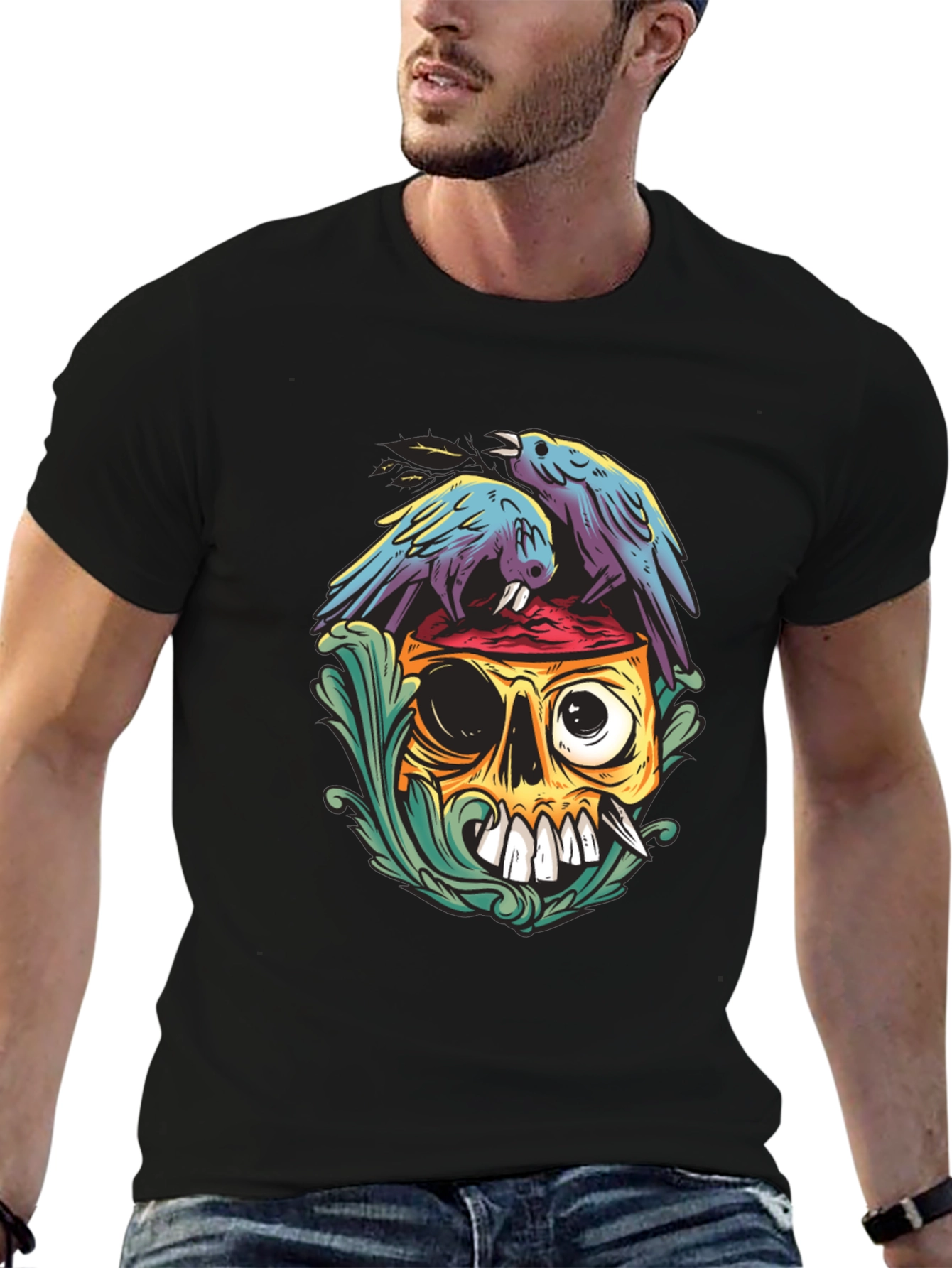 Skull & Raven Graphic Tee - Unique Art