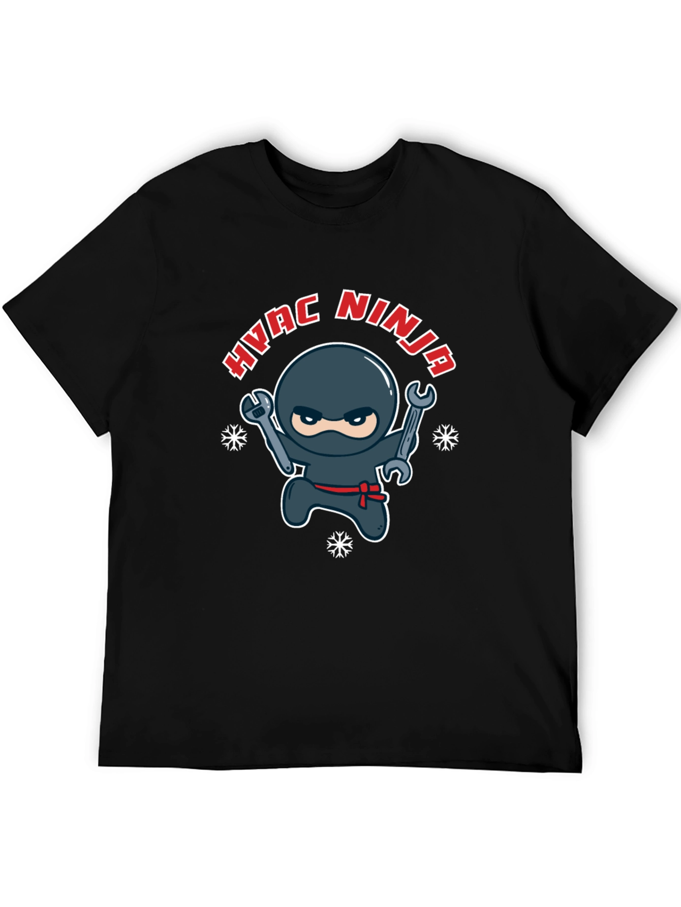 HVAC Ninja Cartoon Black T-Shirt