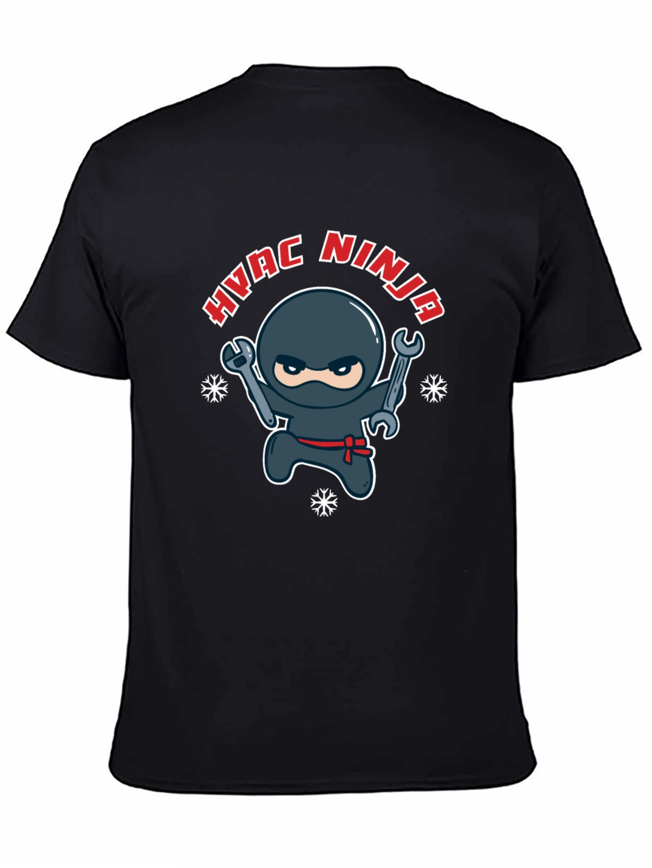 HVAC Ninja Cartoon Black T-Shirt