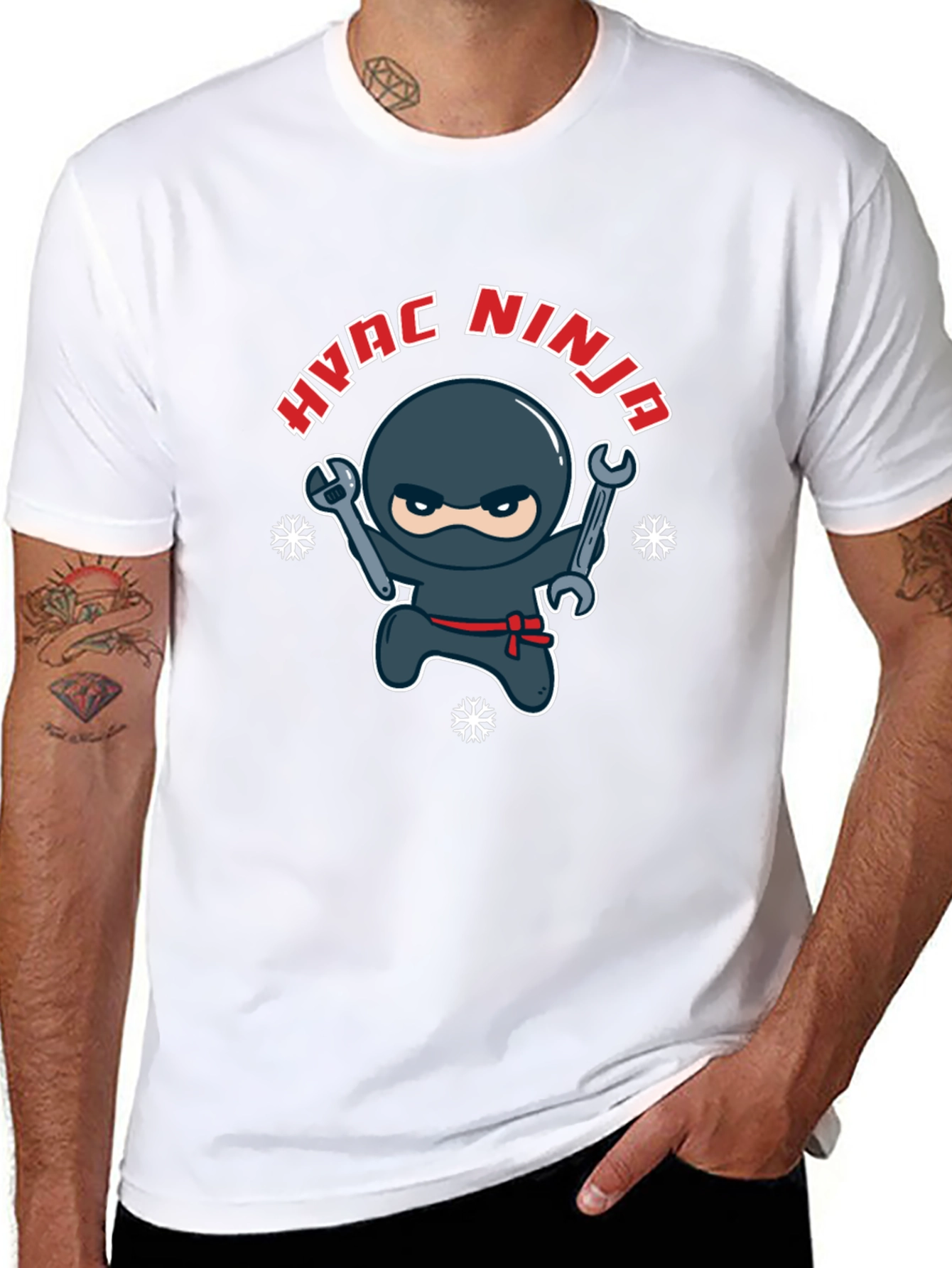 HVAC Ninja Cartoon Black T-Shirt