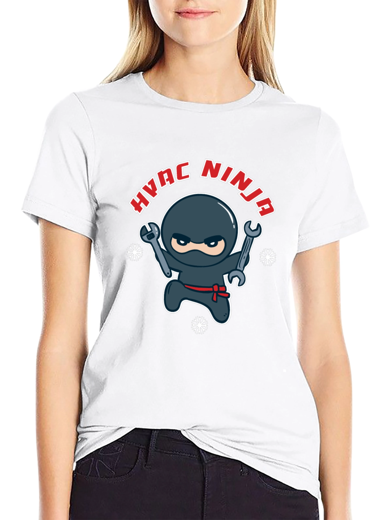 HVAC Ninja Cartoon Black T-Shirt
