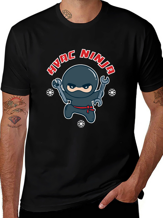 HVAC Ninja Cartoon Black T-Shirt