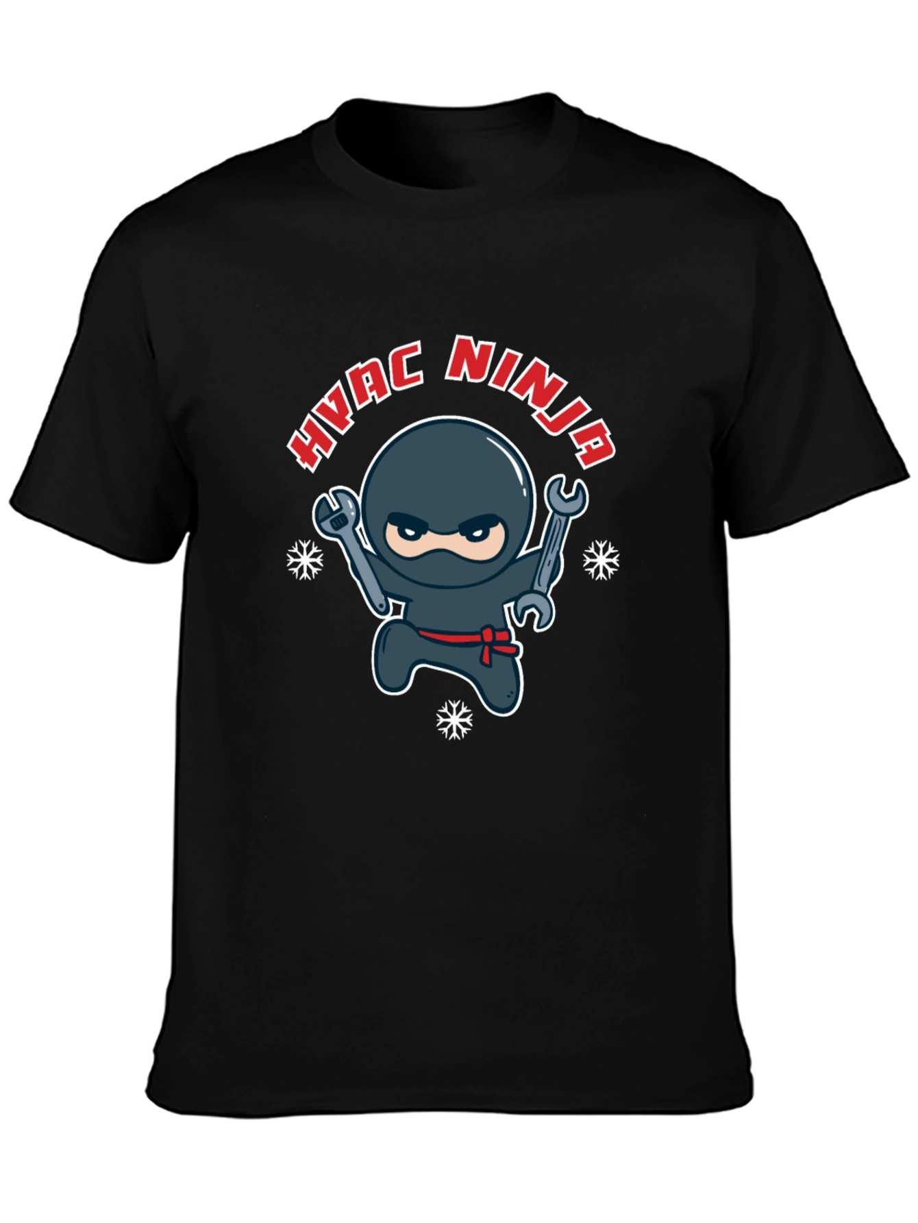 HVAC Ninja Cartoon Black T-Shirt