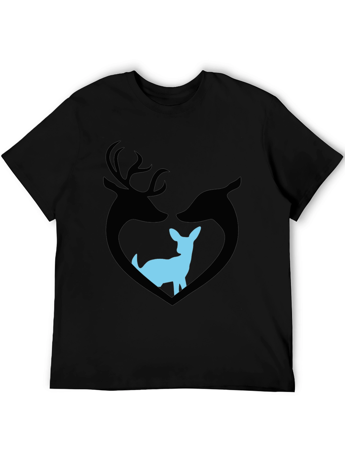 Deer Family Graphic T-Shirt - Black Cotton Tee