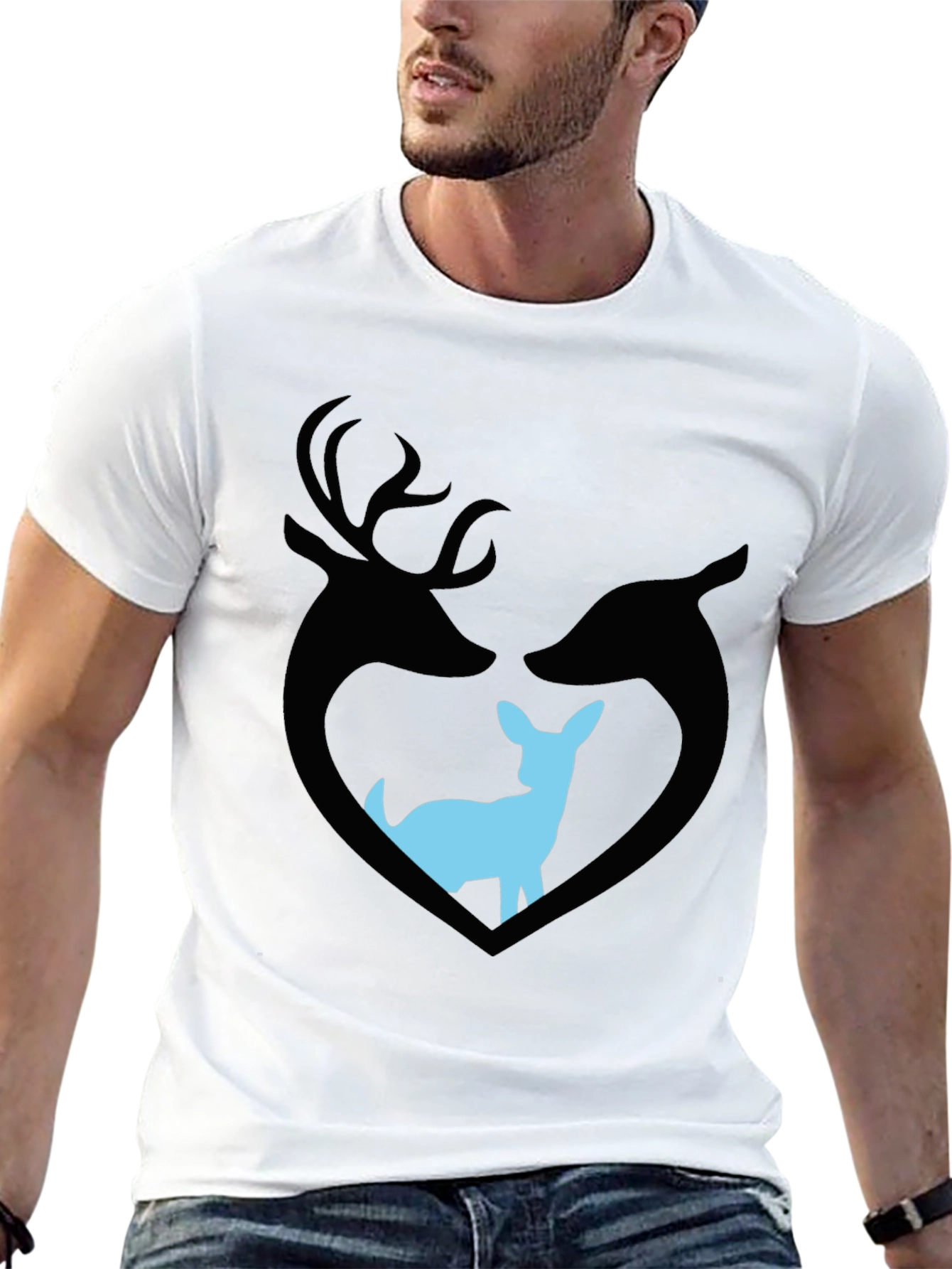 Deer Family Graphic T-Shirt - Black Cotton Tee