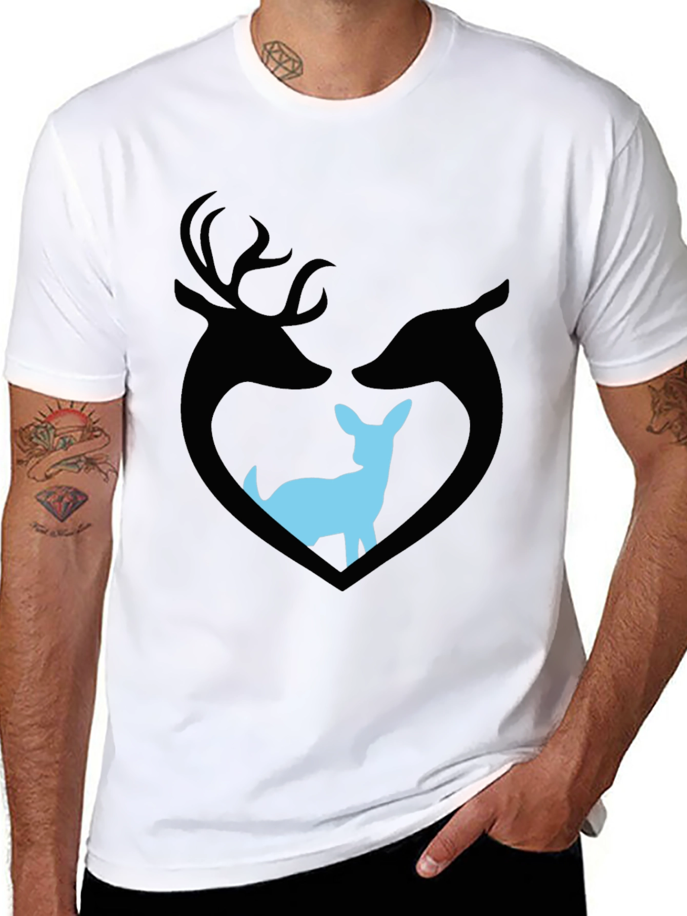 Deer Family Graphic T-Shirt - Black Cotton Tee