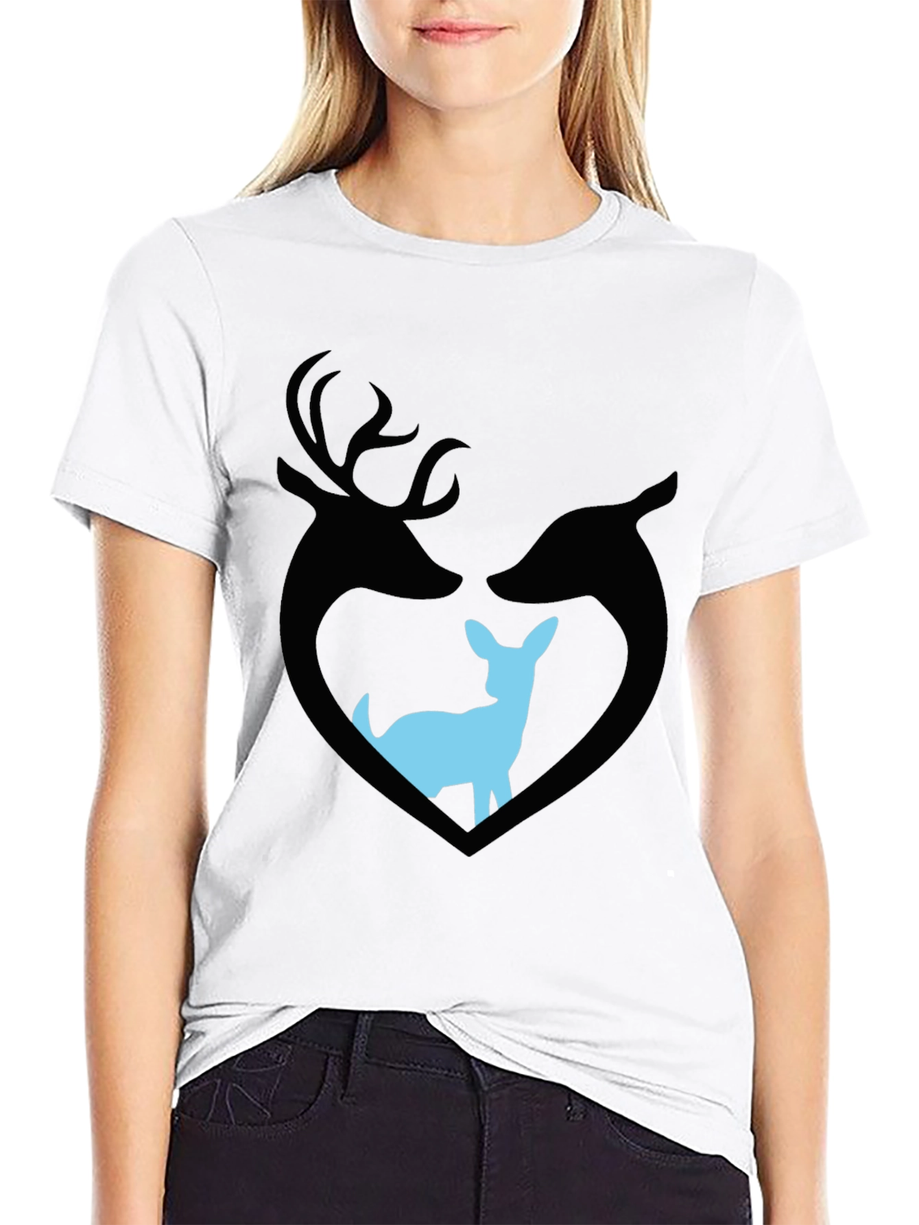 Deer Family Graphic T-Shirt - Black Cotton Tee