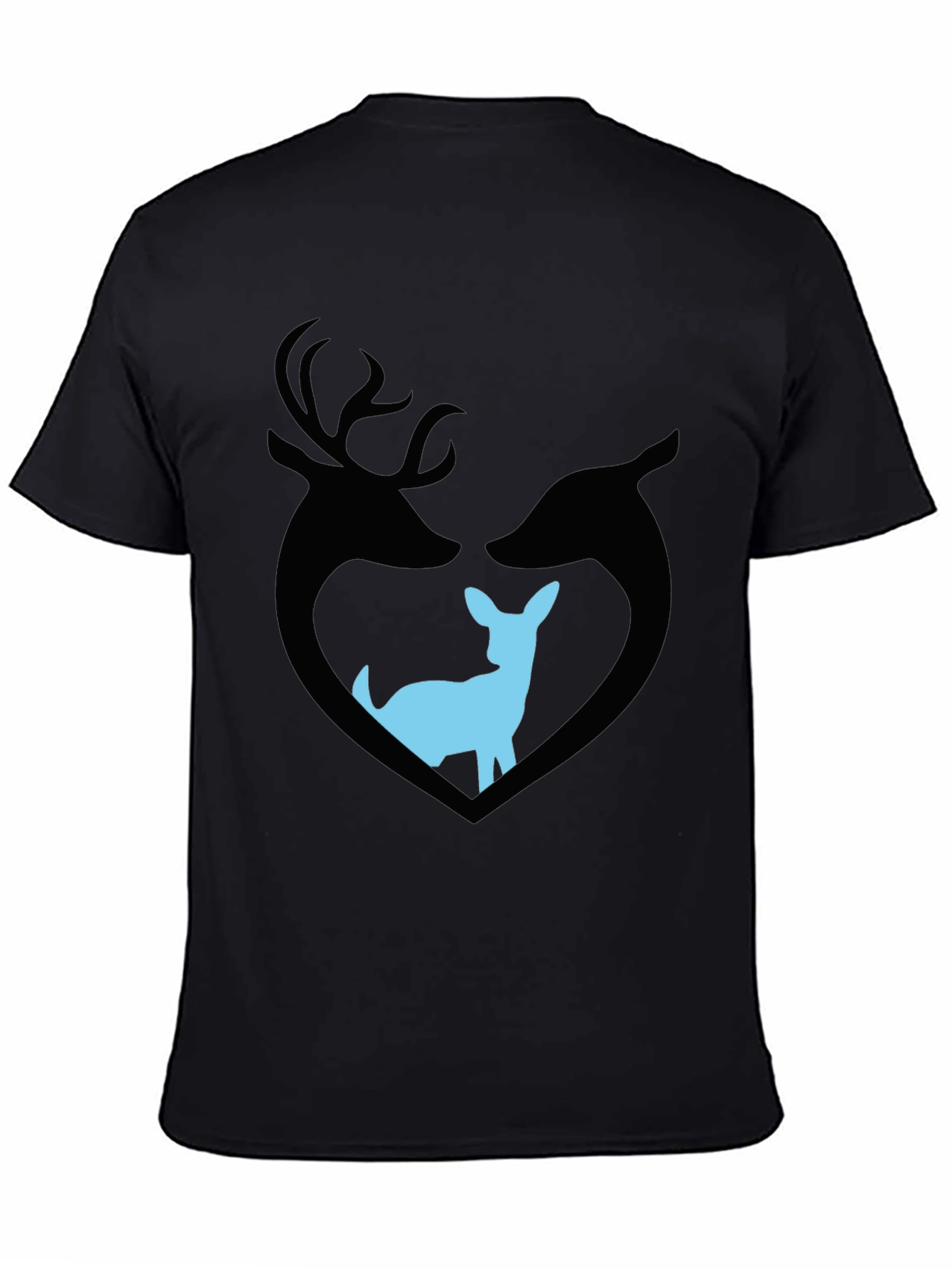 Deer Family Graphic T-Shirt - Black Cotton Tee
