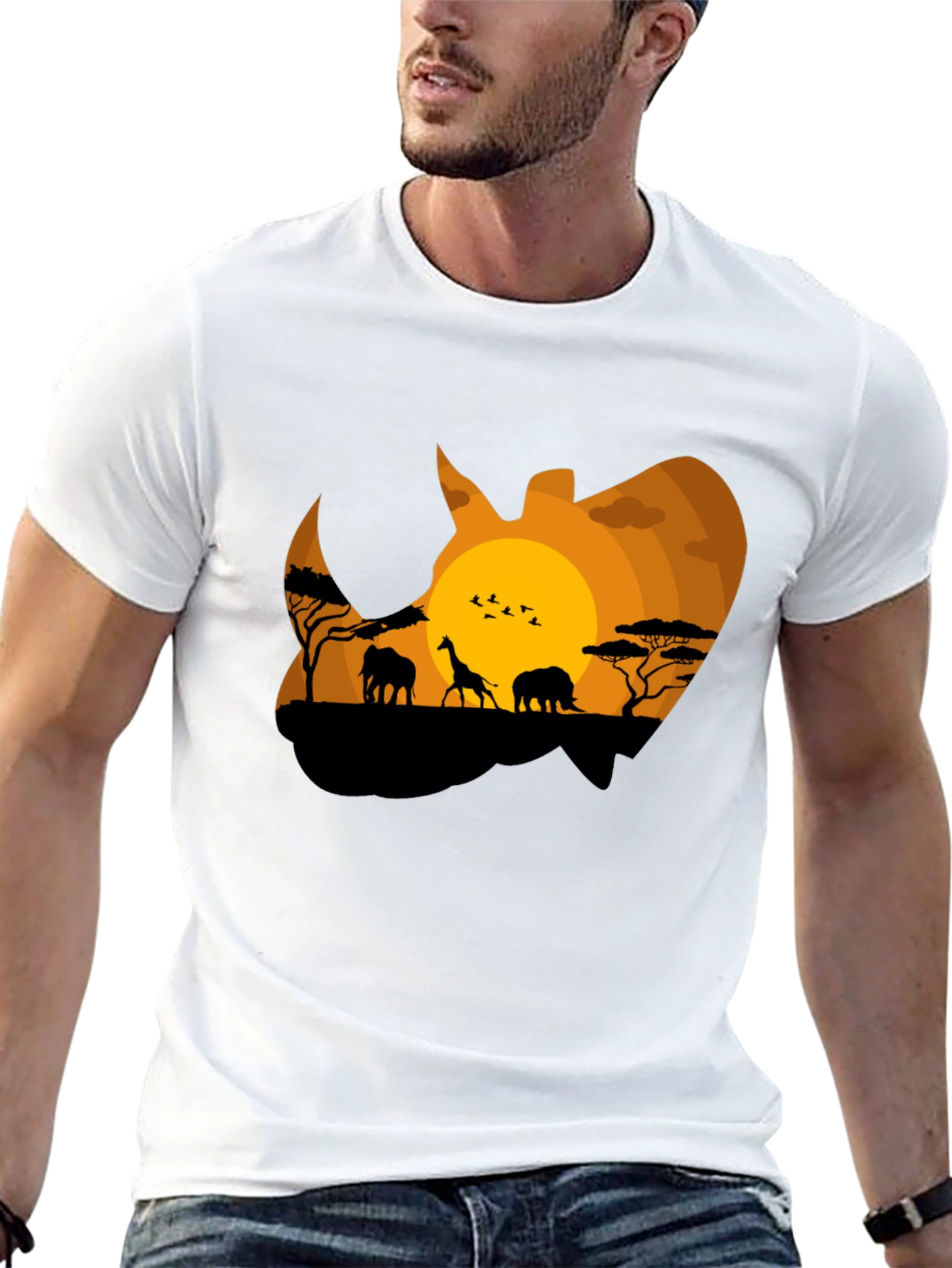 African Safari Rhino Silhouette Graphic Tee