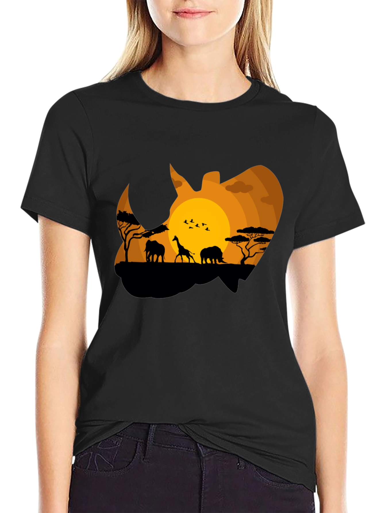 African Safari Rhino Silhouette Graphic Tee