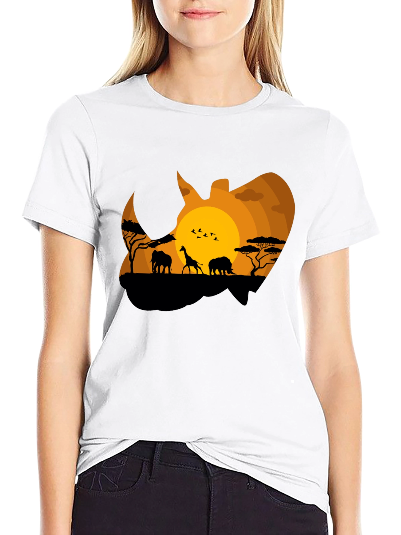 African Safari Rhino Silhouette Graphic Tee