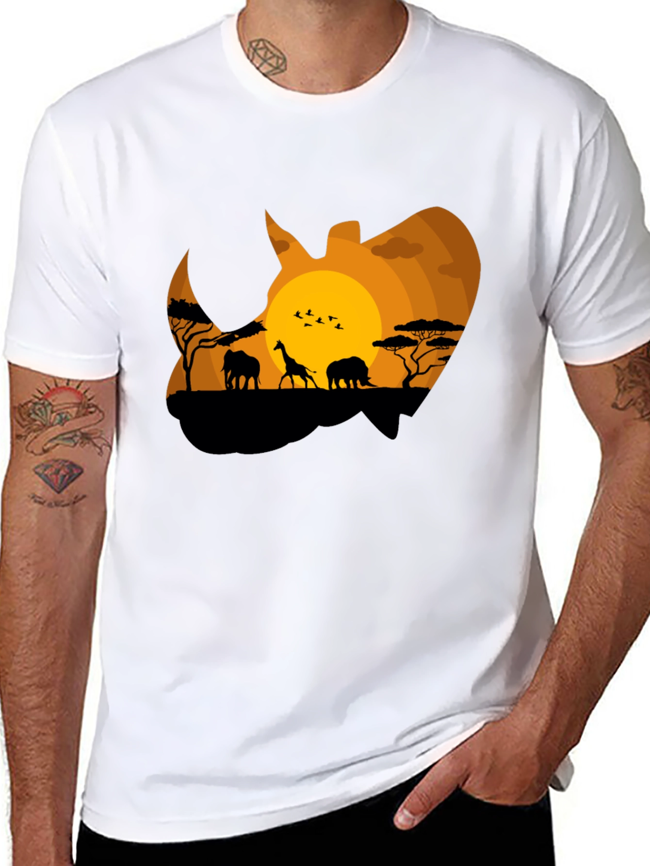 African Safari Rhino Silhouette Graphic Tee