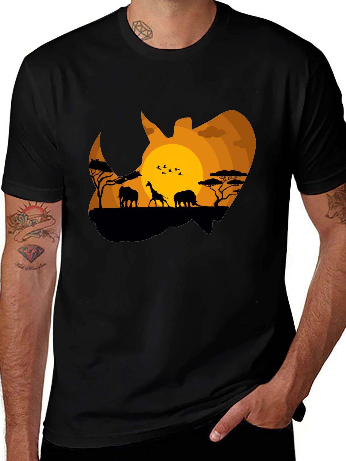 African Safari Rhino Silhouette Graphic Tee