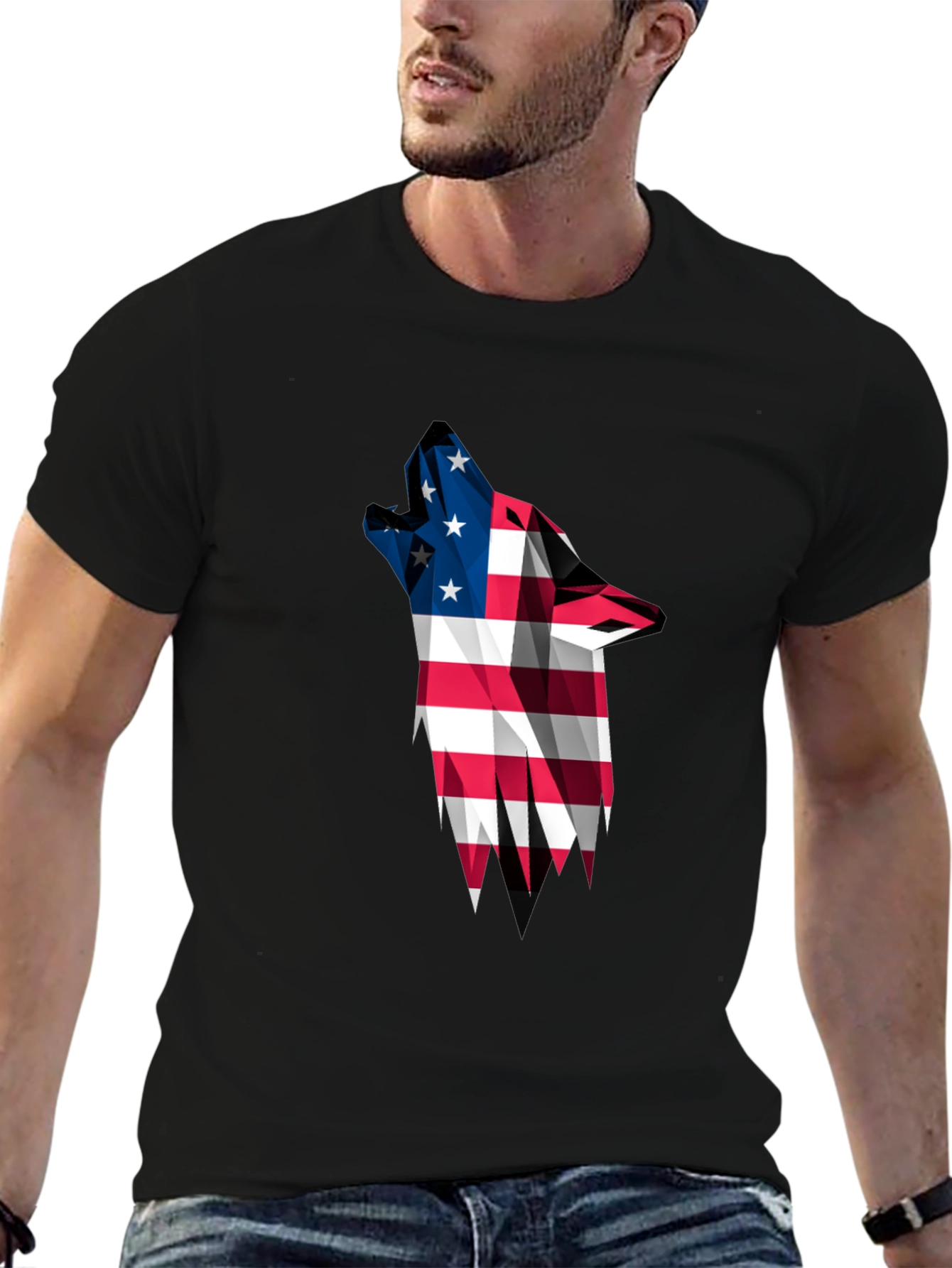 American Flag Wolf Graphic T-Shirt