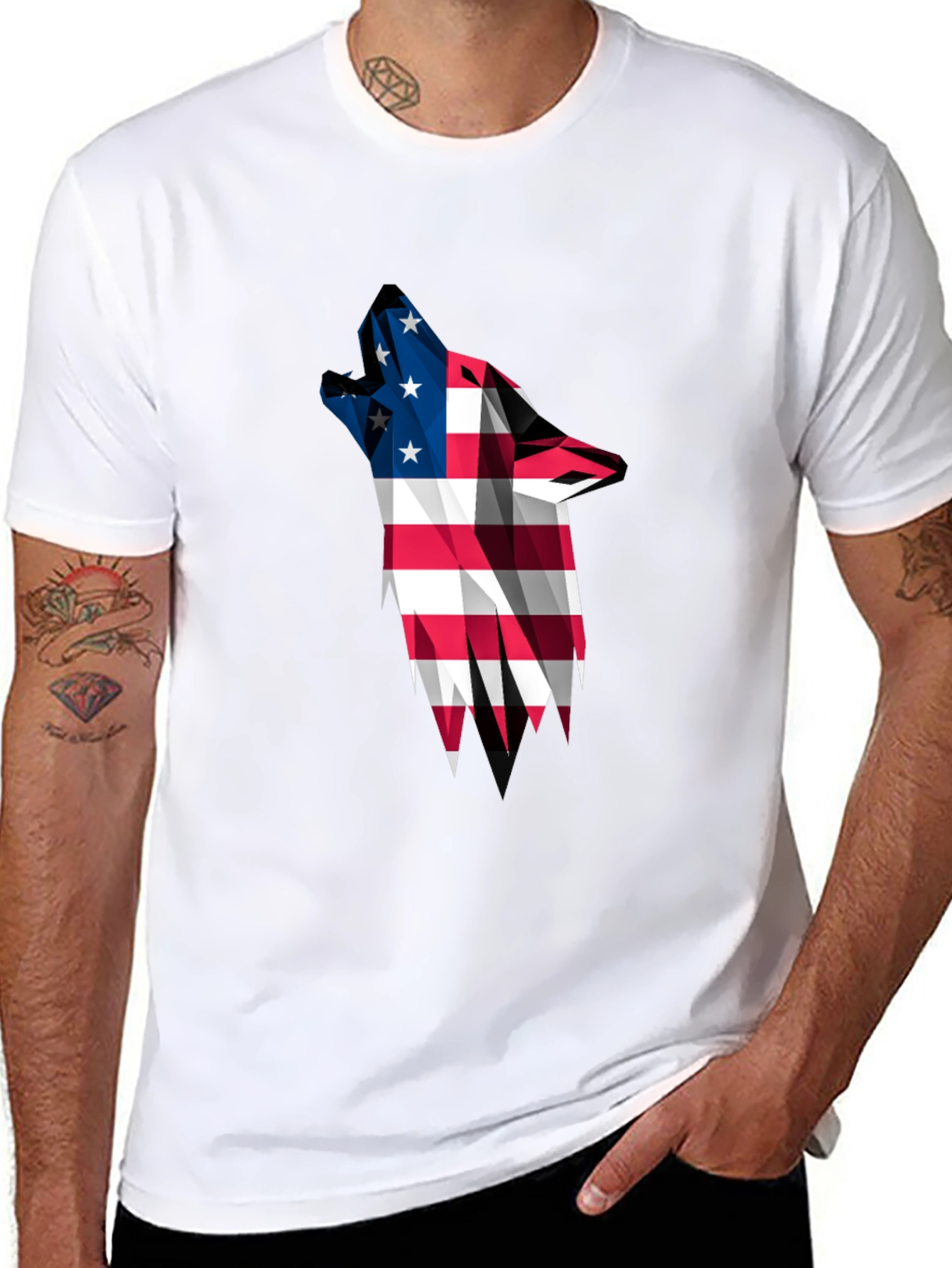 American Flag Wolf Graphic T-Shirt