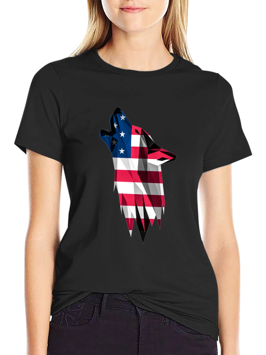 American Flag Wolf Graphic T-Shirt