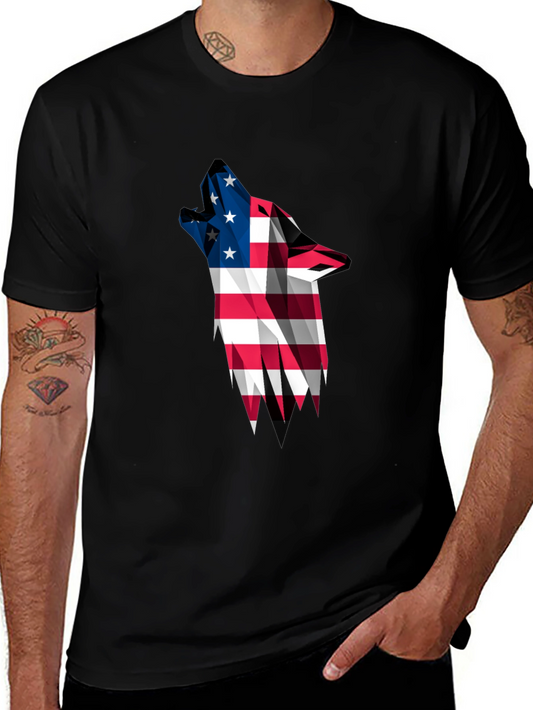 American Flag Wolf Graphic T-Shirt