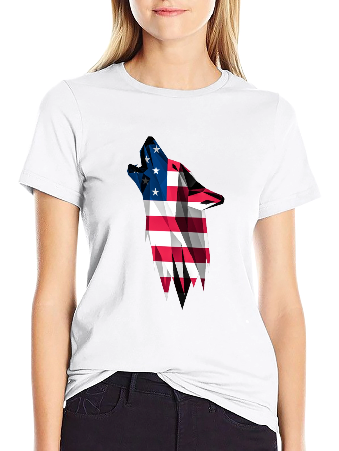 American Flag Wolf Graphic T-Shirt