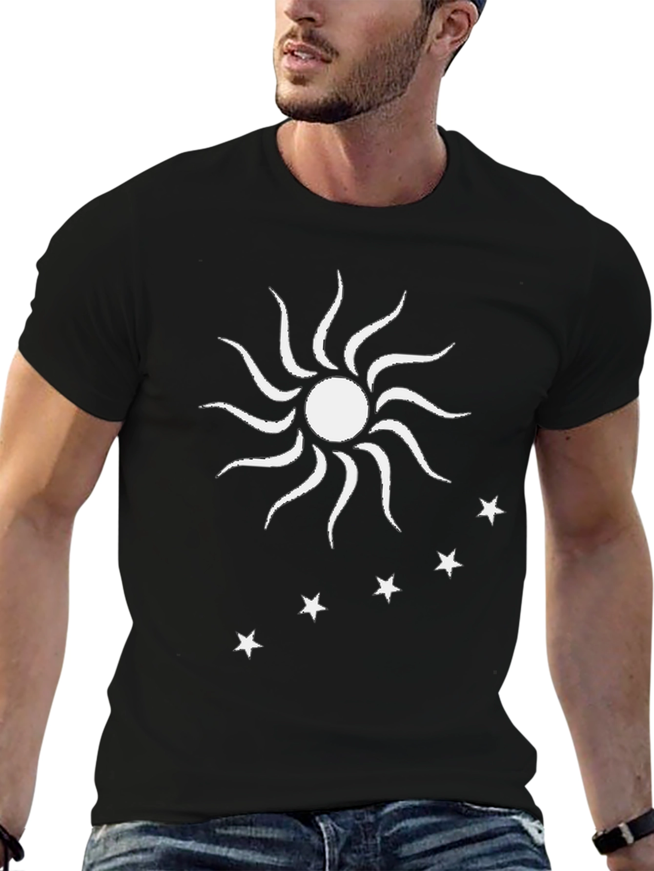 Sun & Stars Graphic Tee - Black Cotton Blend