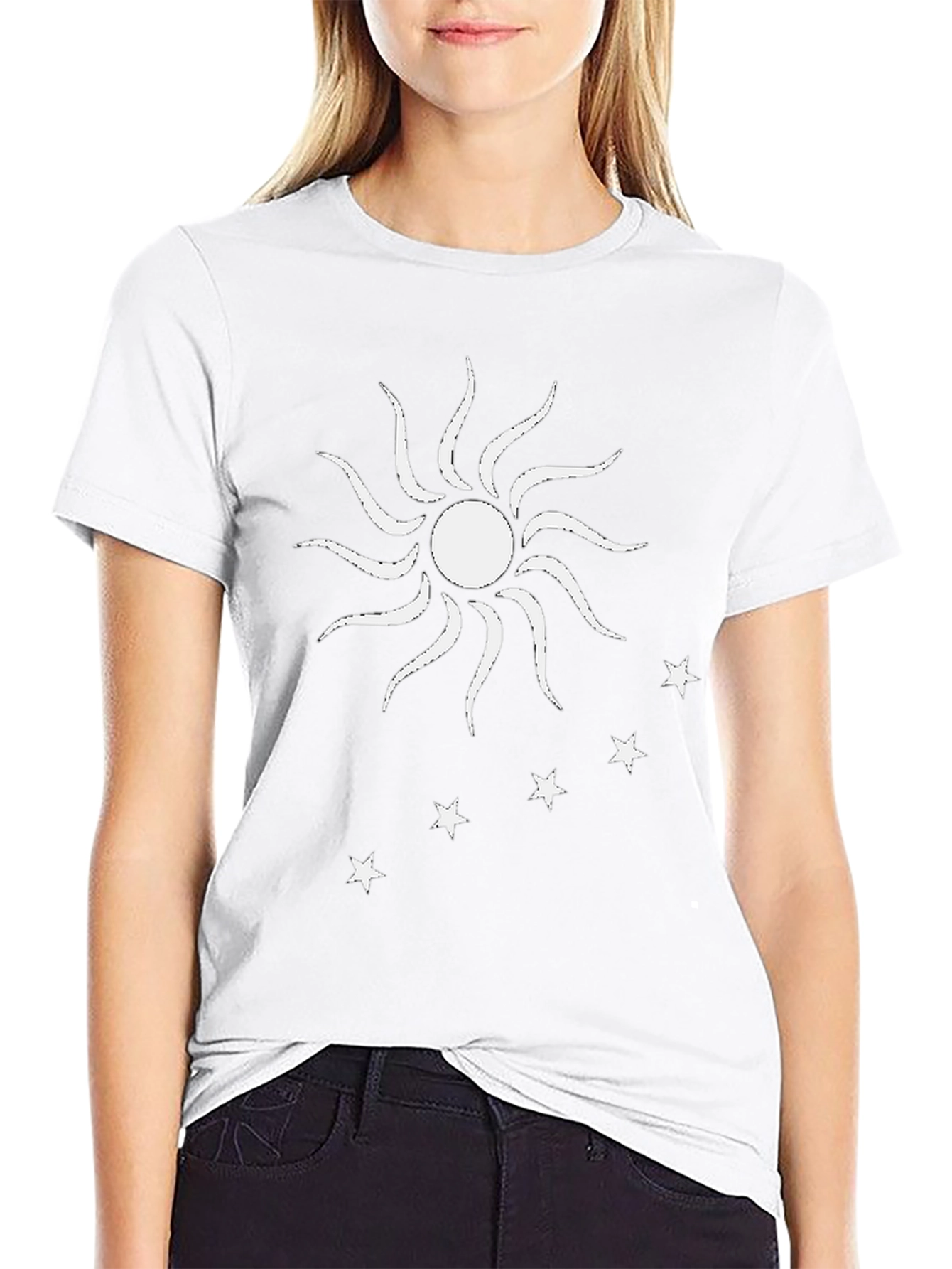 Sun & Stars Graphic Tee - Black Cotton Blend