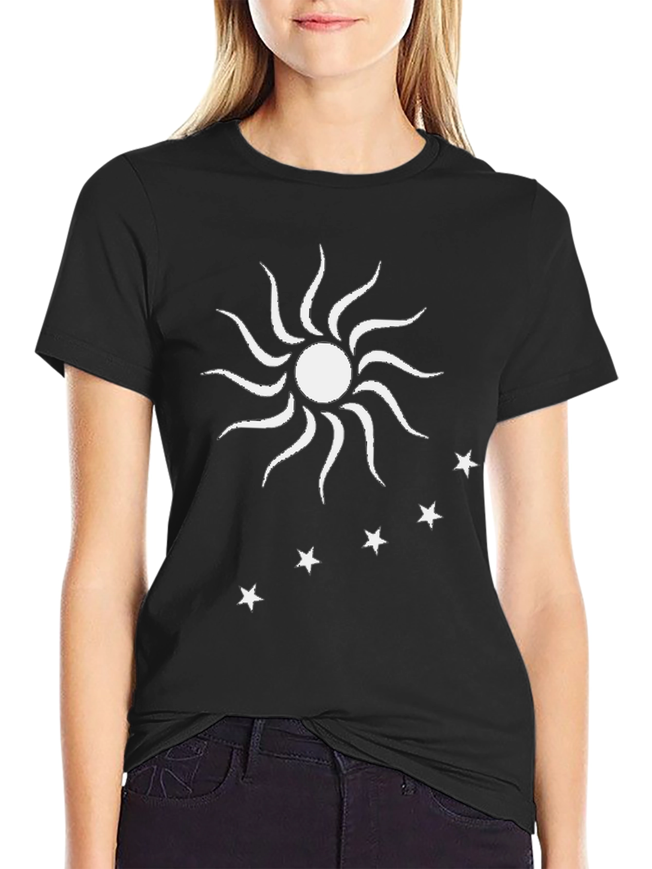 Sun & Stars Graphic Tee - Black Cotton Blend