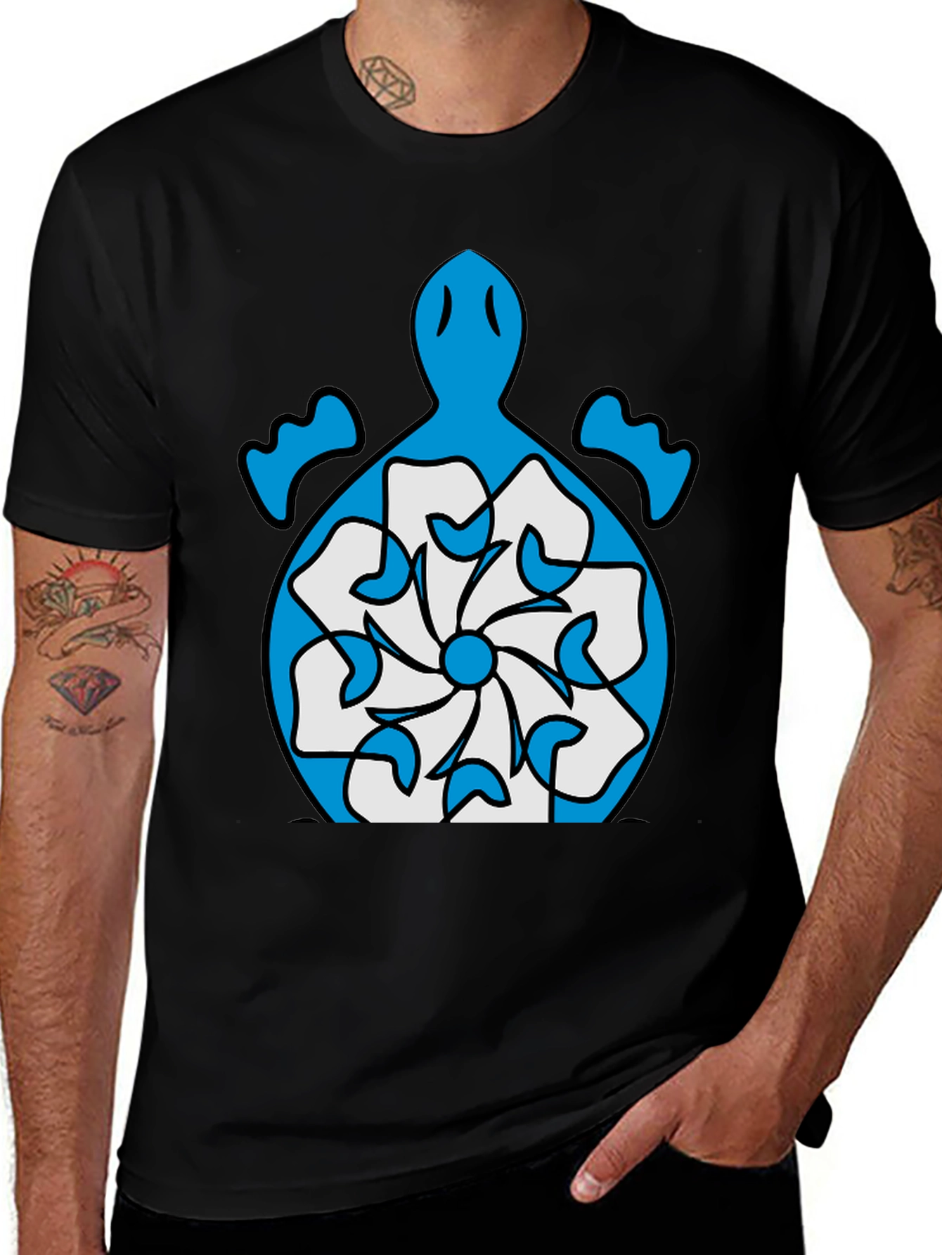 Turtle Flower Graphic Tee - Stylish Black T-Shirt
