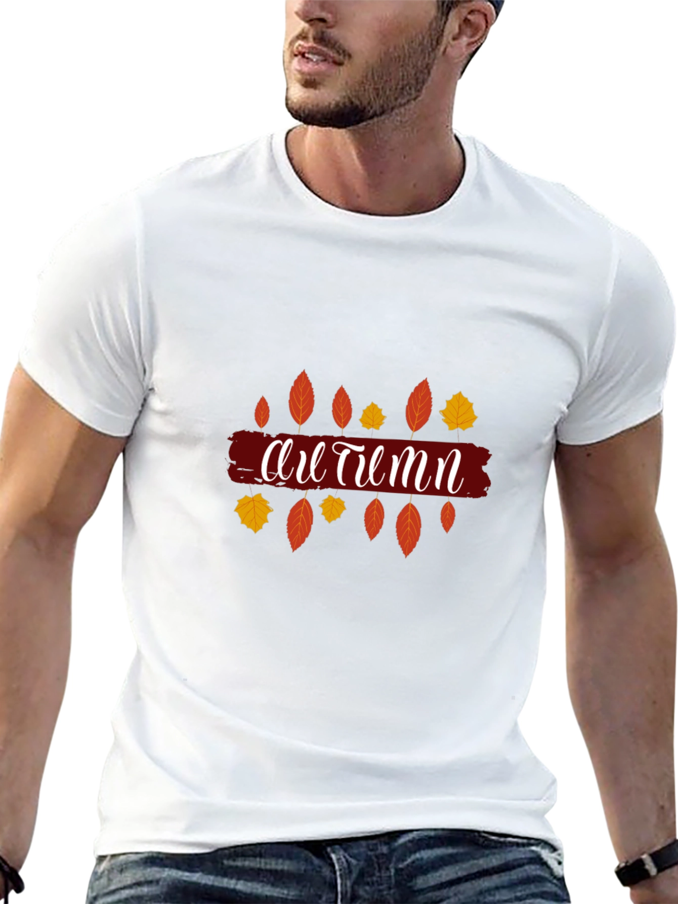 Autumn Leaves Graphic Print Black T-Shirt