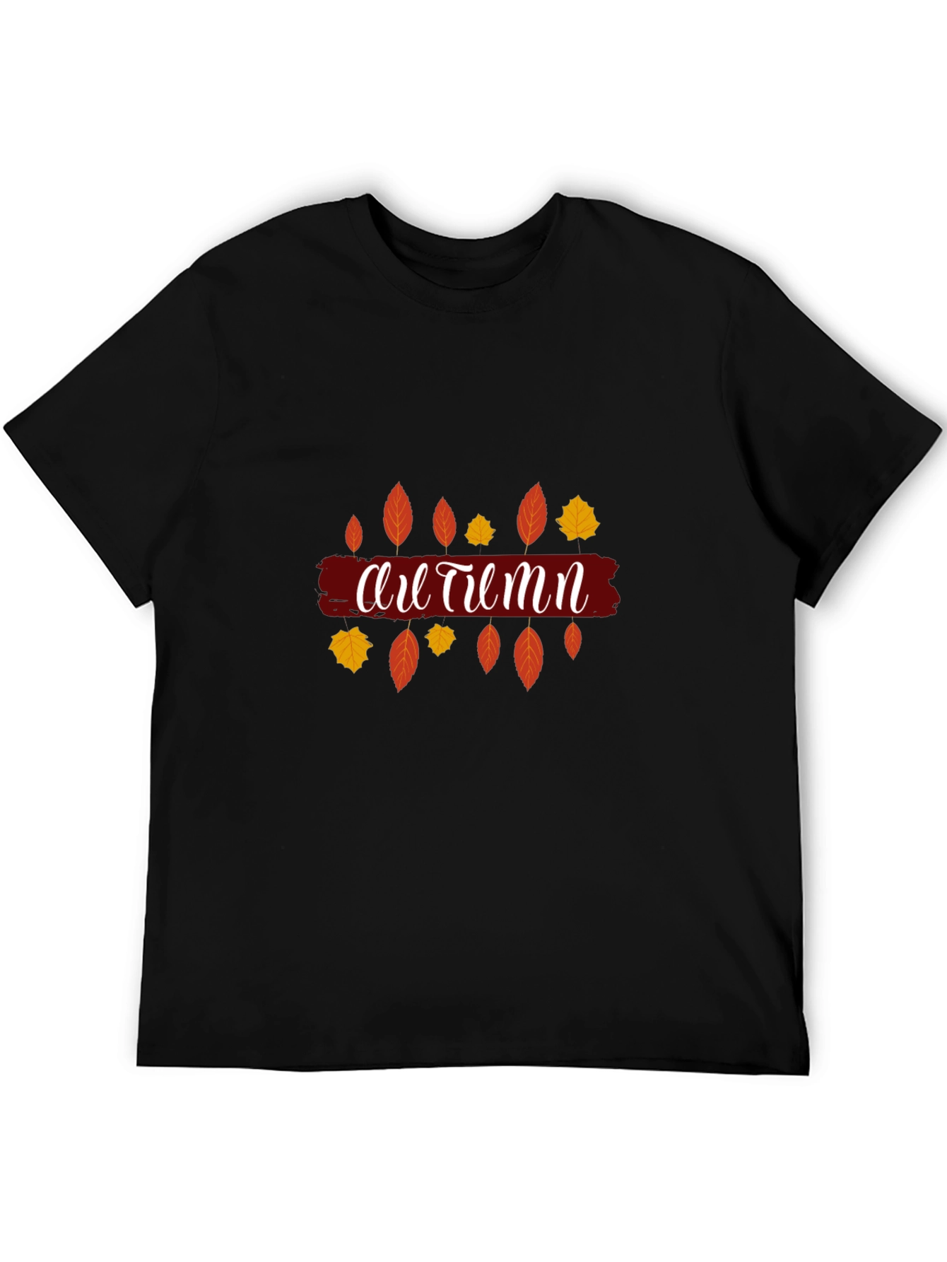 Autumn Leaves Graphic Print Black T-Shirt