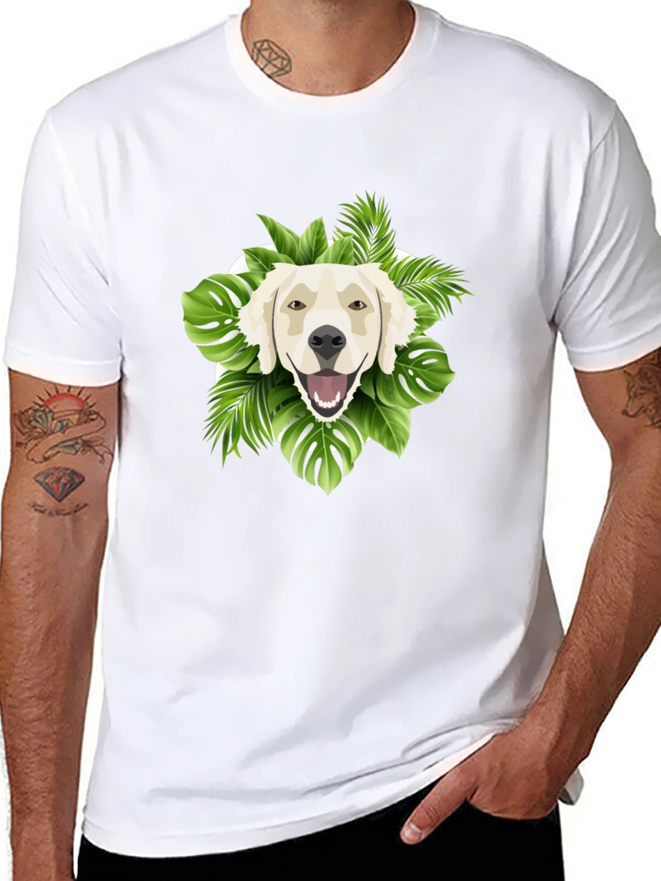 Tropical Golden Retriever Graphic Tee