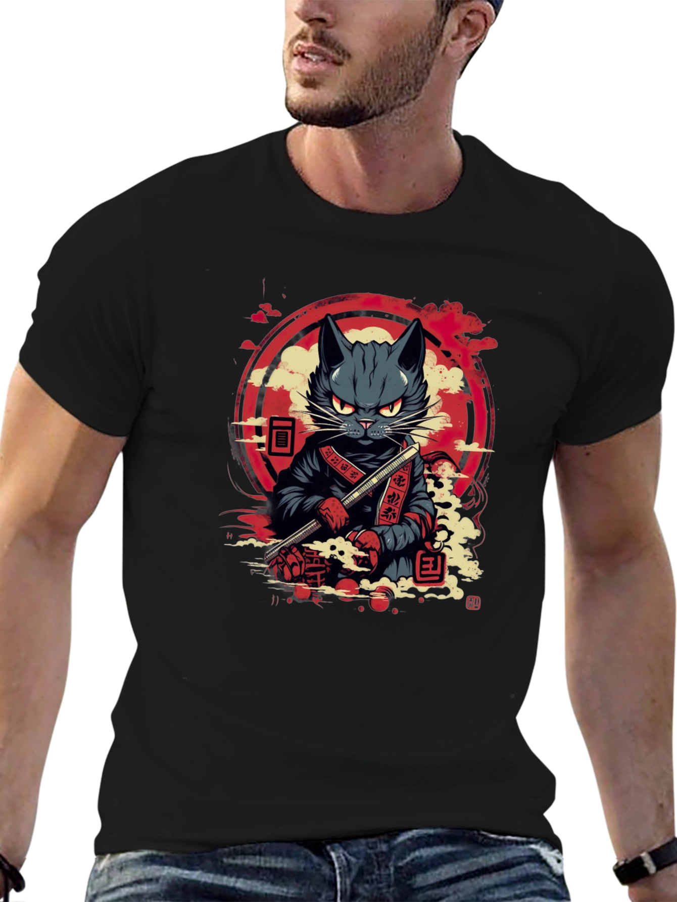 Samurai Cat T-Shirt - Unique Graphic Tee