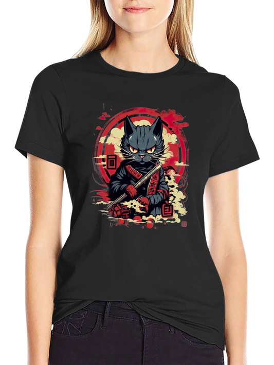 Samurai Cat T-Shirt - Unique Graphic Tee