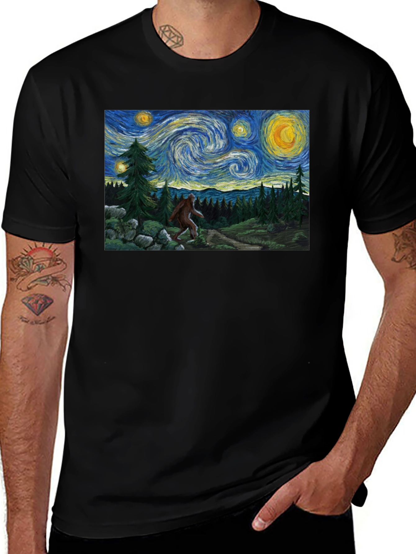 Starry Night Bigfoot Graphic Tee