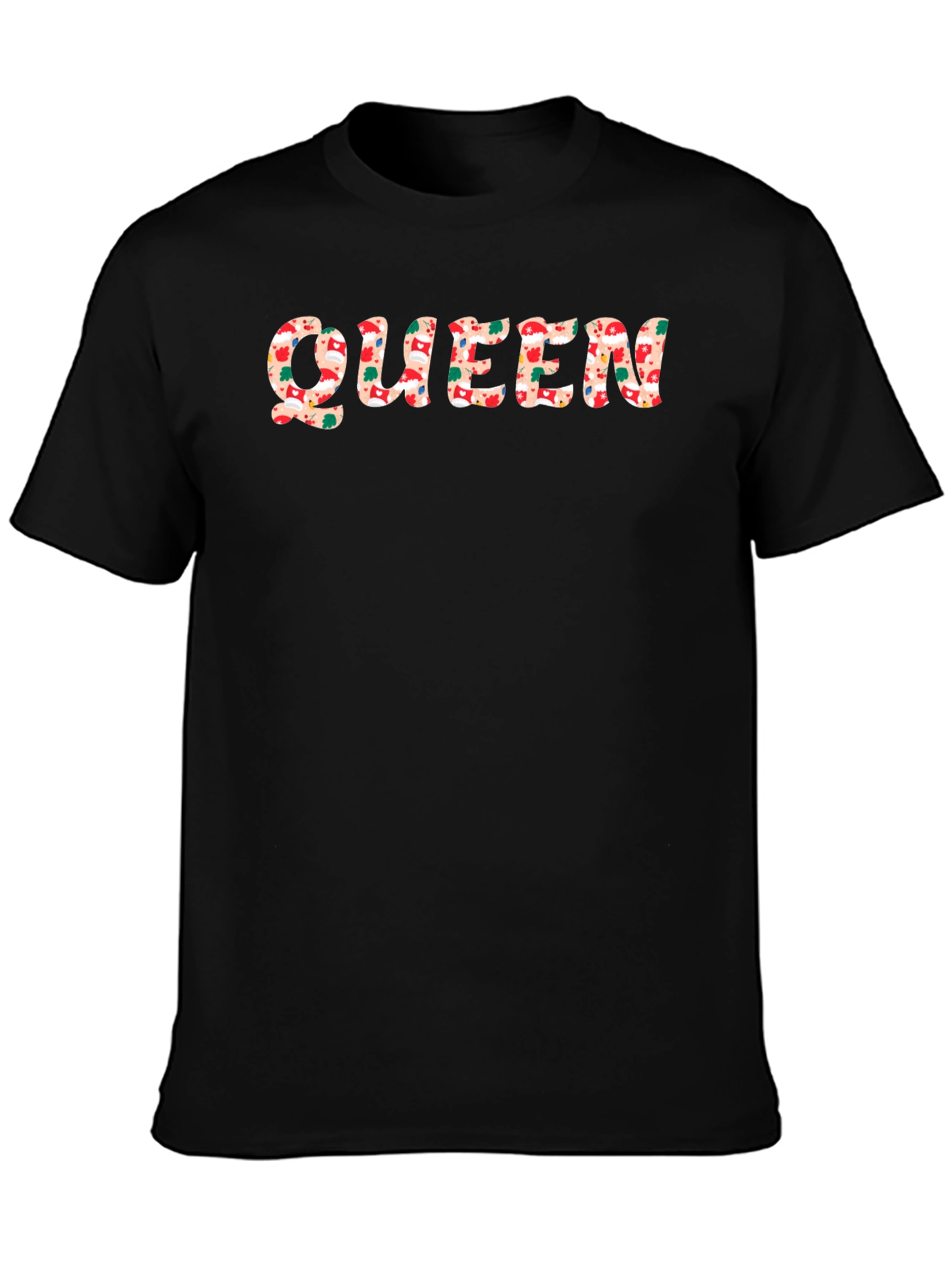 Queen Christmas Pattern Black T-Shirt