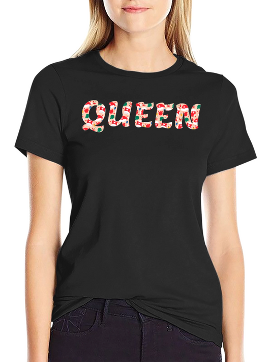 Queen Christmas Pattern Black T-Shirt
