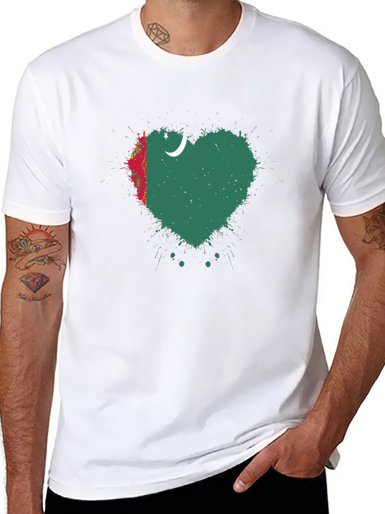 Turkmenistan Heart Flag T-Shirt - Black Cotton Tee